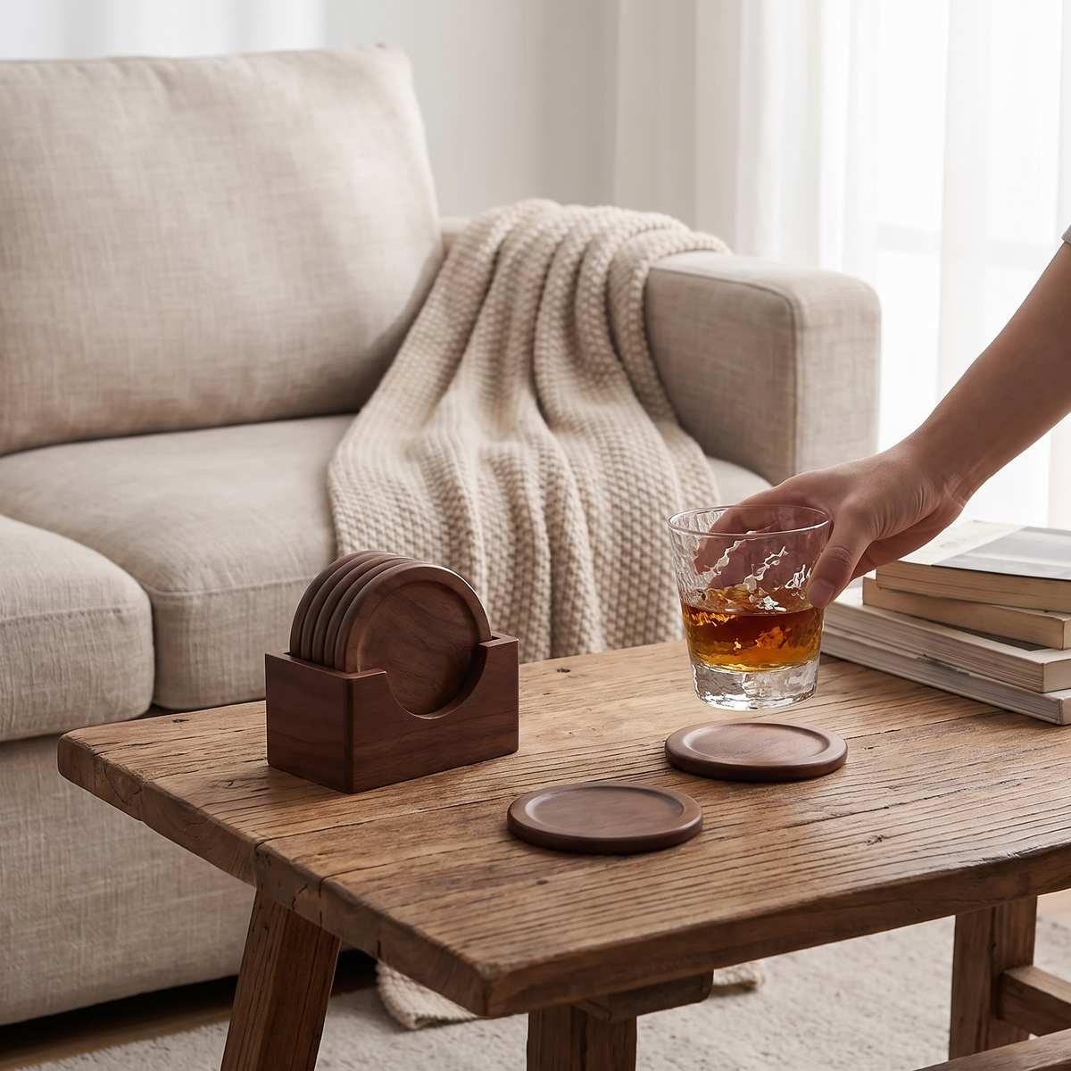 Ashford Wooden Coaster 6 Piece Set with Holder