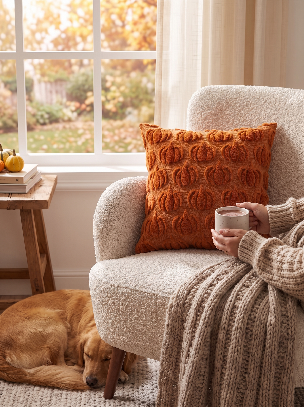 Fall Pumpkin Knit Pillow Covers, Autumn Throw Cases lifestyle image 2