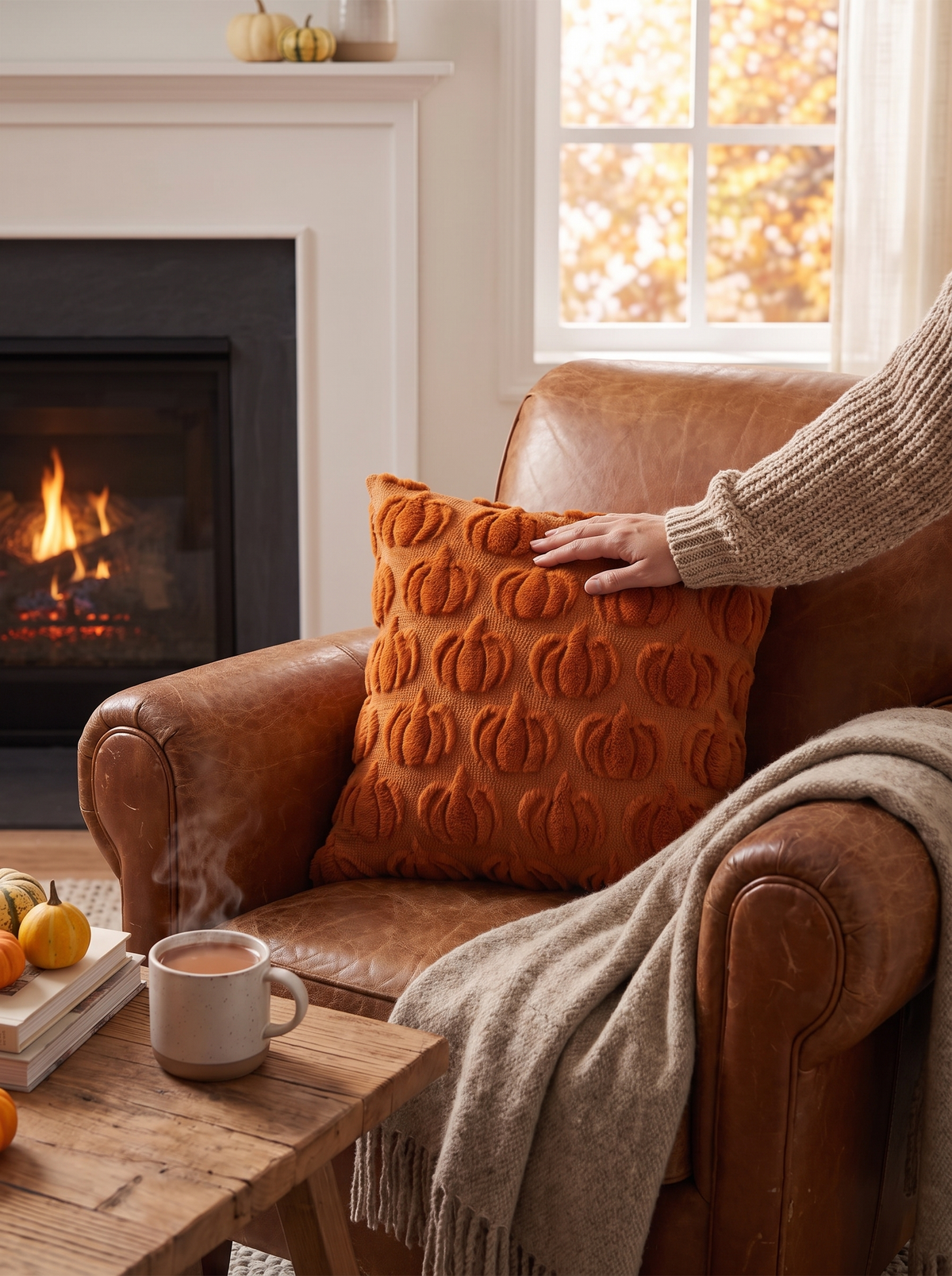 Fall Pumpkin Knit Pillow Covers, Autumn Throw Cases lifestyle image 3