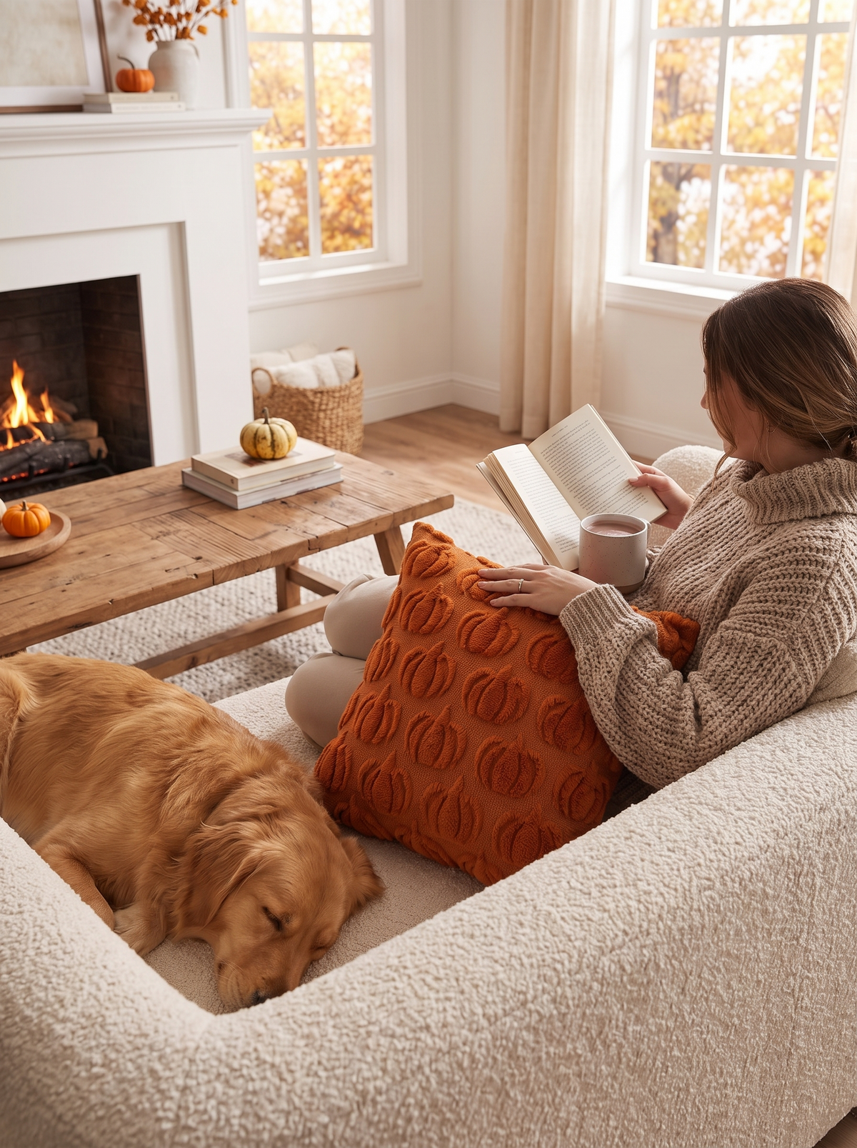 Fall Pumpkin Knit Pillow Covers, Autumn Throw Cases lifestyle image 1