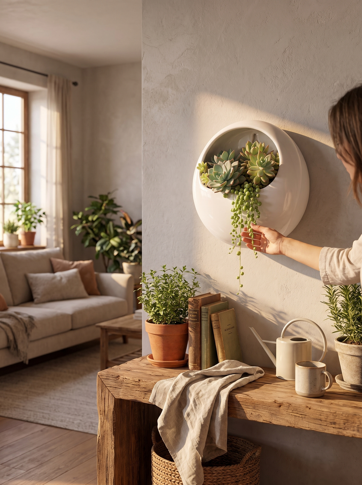 Ceramic Round Wall Planter for Succulents & Plants lifestyle image 1