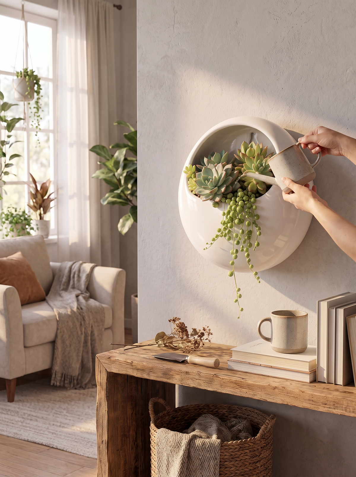 Ceramic Round Wall Planter for Succulents & Plants lifestyle image 2