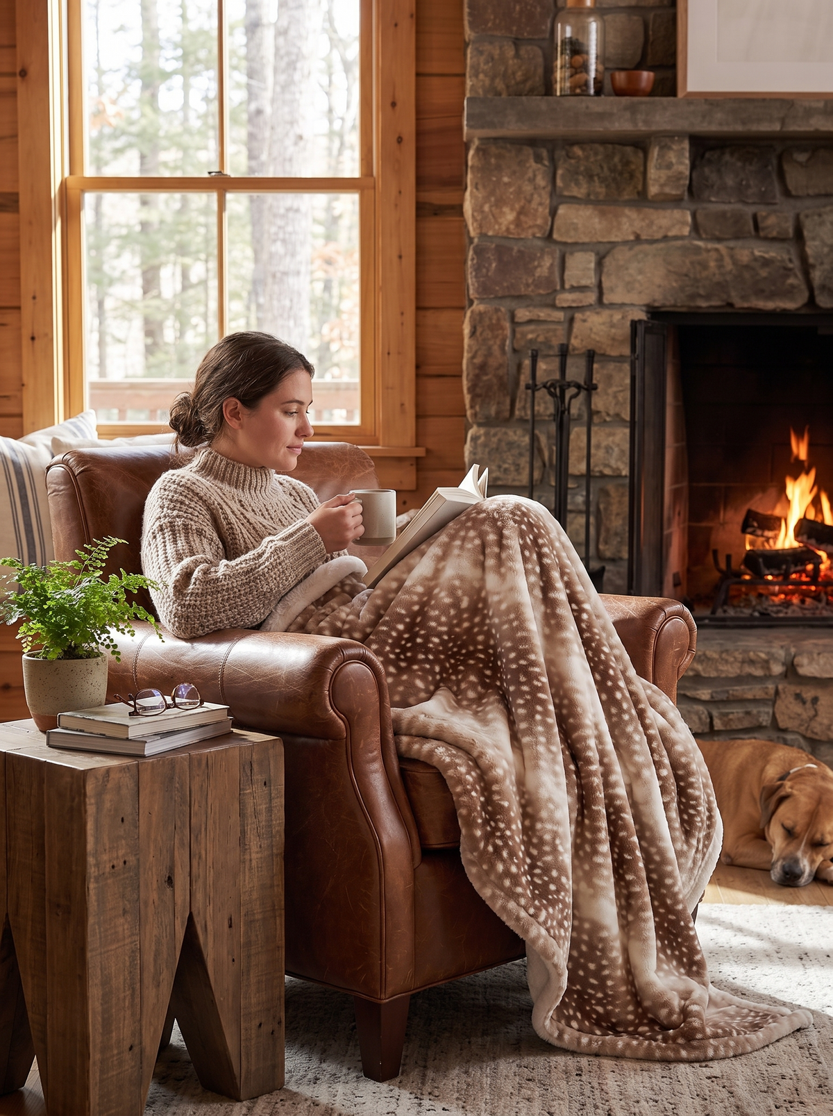 Fawnwood Soft Deer Print Fleece Throw Blanket lifestyle image 1