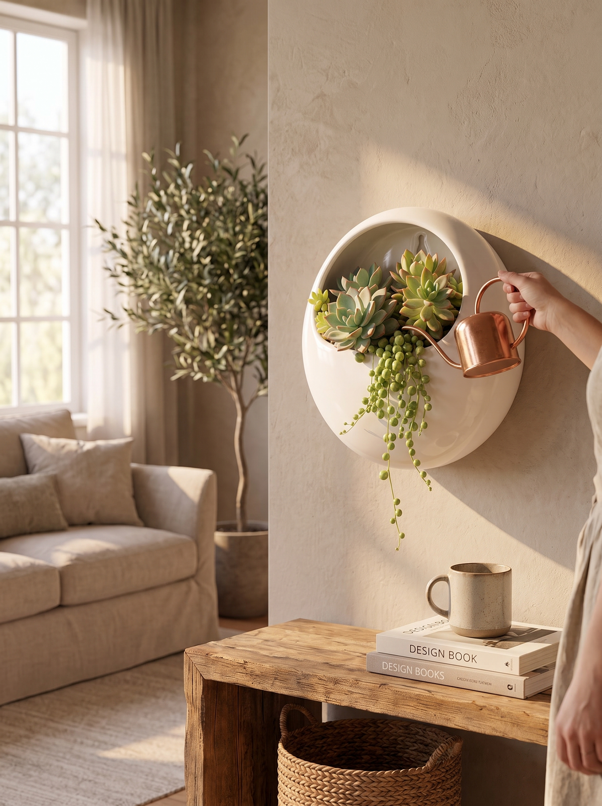 Ceramic Round Wall Planter for Succulents & Plants lifestyle image 3