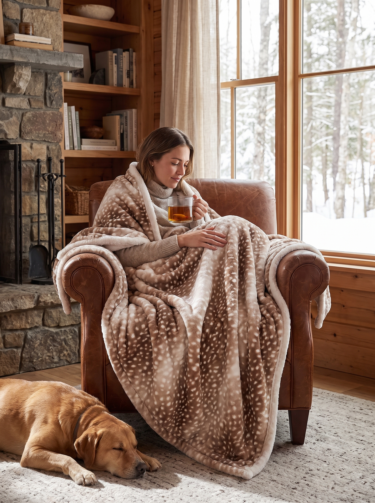 Fawnwood Soft Deer Print Fleece Throw Blanket lifestyle image 2