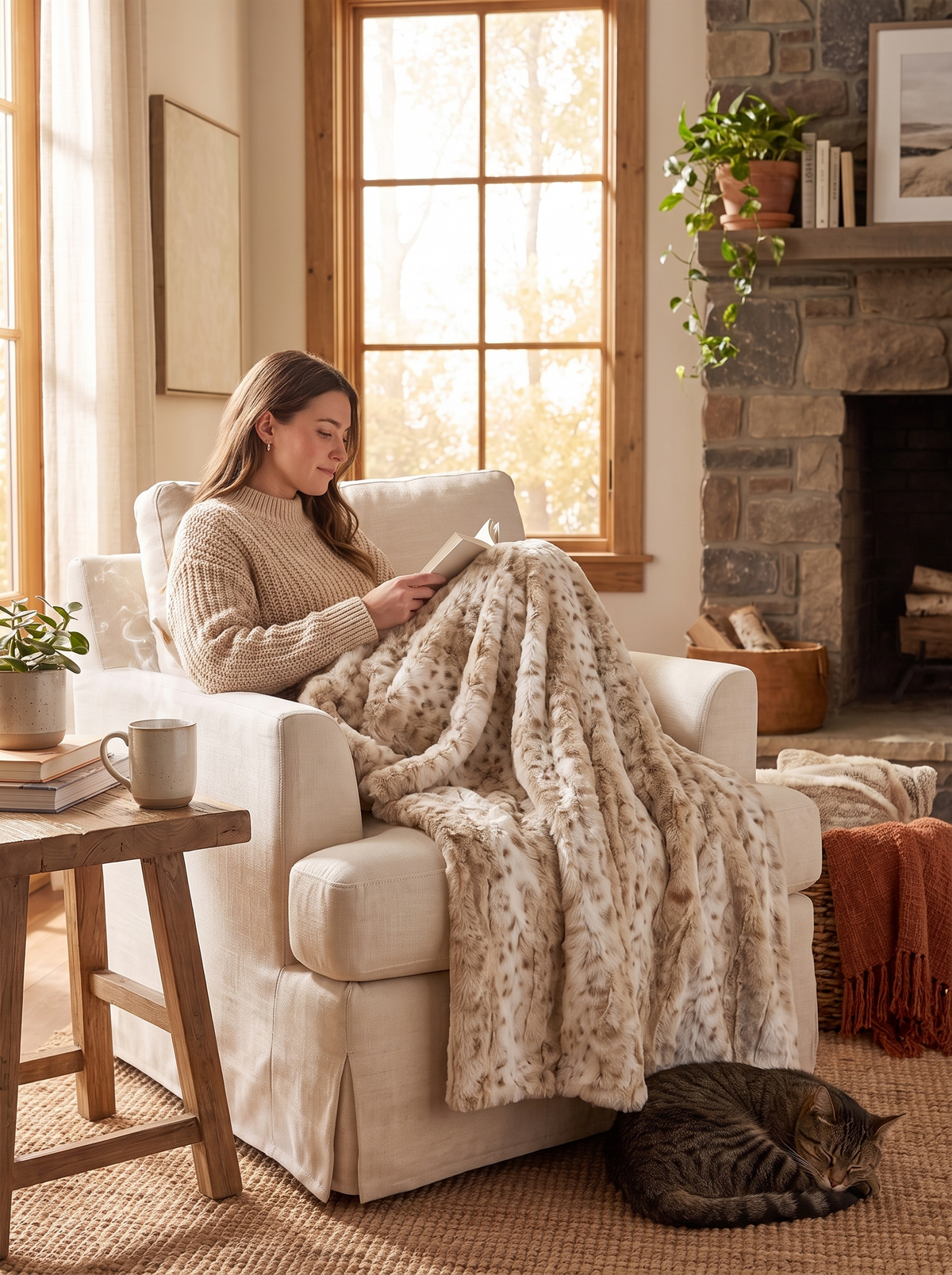 Tawny Plush Faux Fur Soft Throw Blanket for Sofa & Bed lifestyle image 2