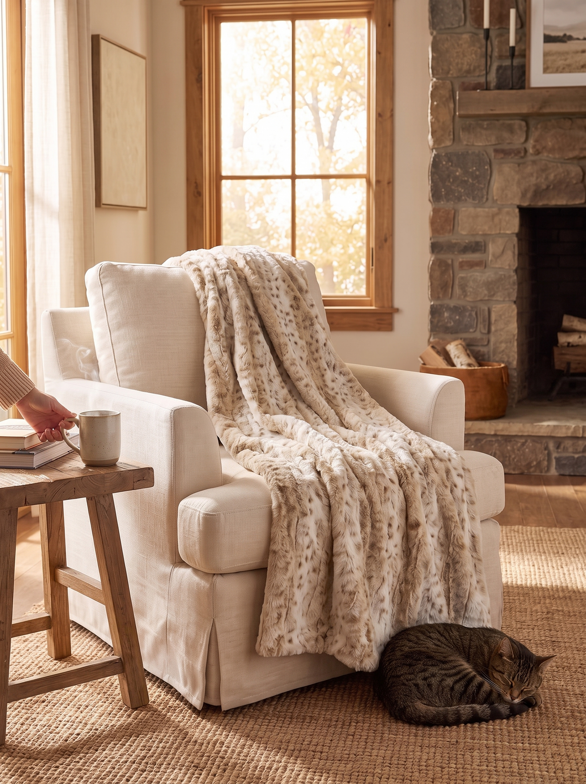 Tawny Plush Faux Fur Soft Throw Blanket for Sofa & Bed lifestyle image 1
