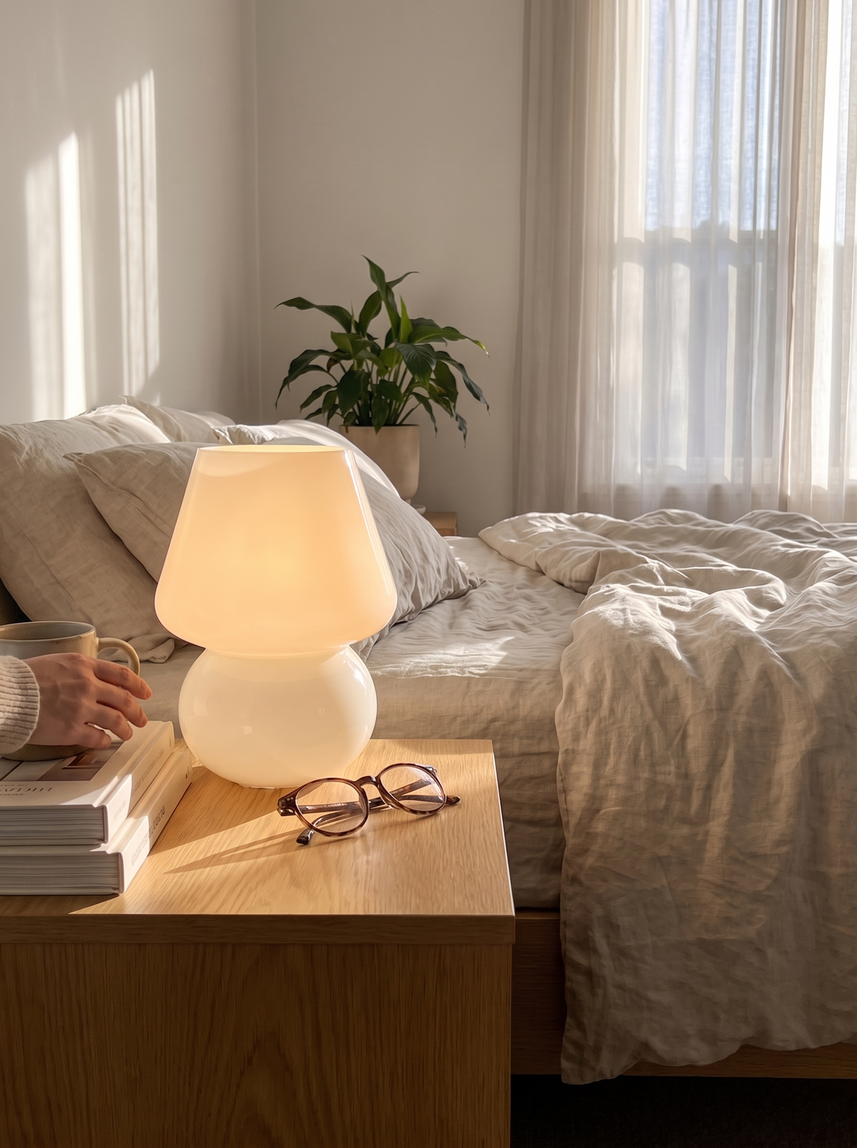Mushroom Shaped Amber Glass LED Table Lamp lifestyle image 3