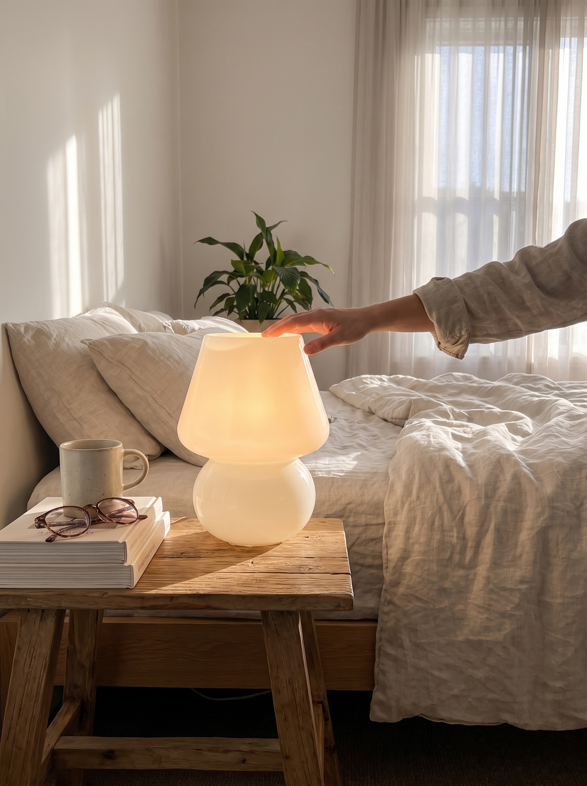 Mushroom Shaped Amber Glass LED Table Lamp lifestyle image 2