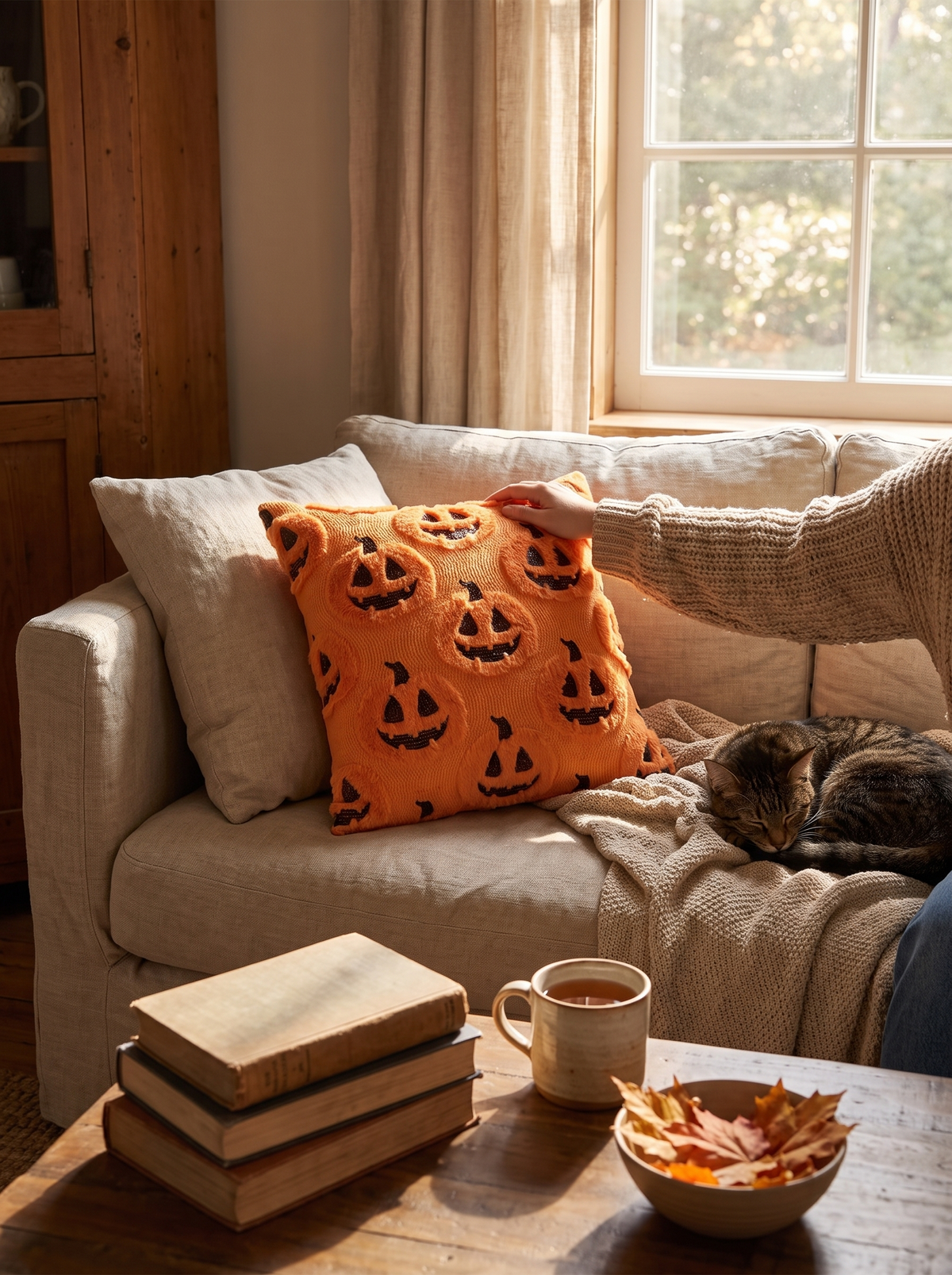 Halloween Jack-O-Lantern Knit Pillow Covers lifestyle image 3