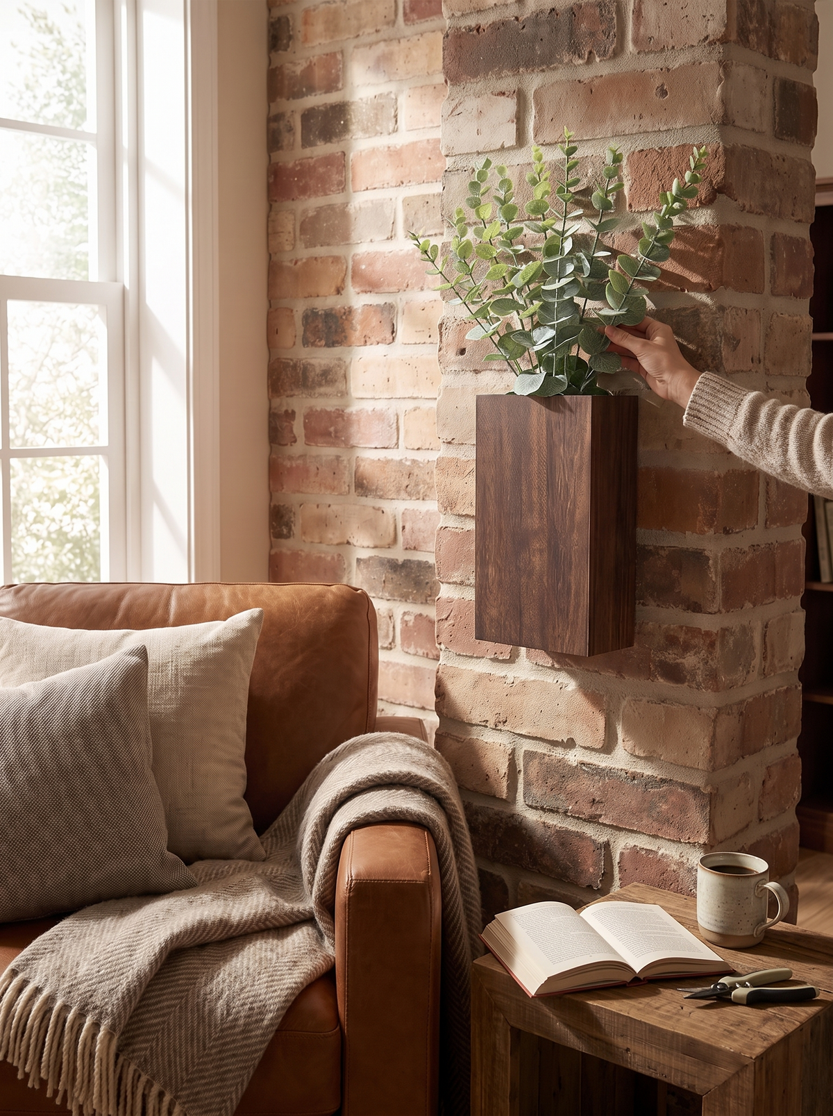 Everett Wood Wall Planter Box with Faux Eucalyptus lifestyle image 3