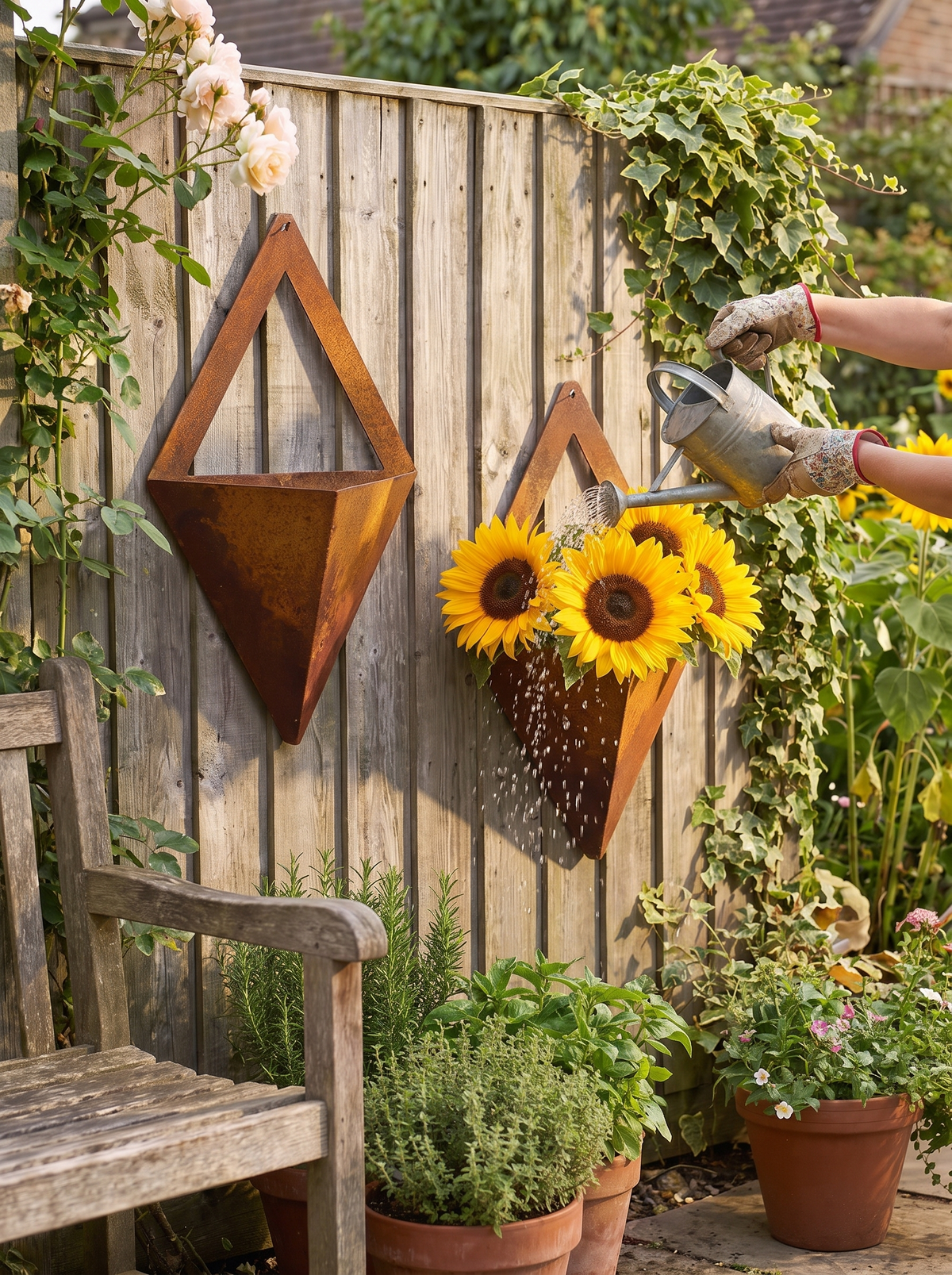 Rustic Metal Hanging Wall Planters, Geometric Set lifestyle image 1