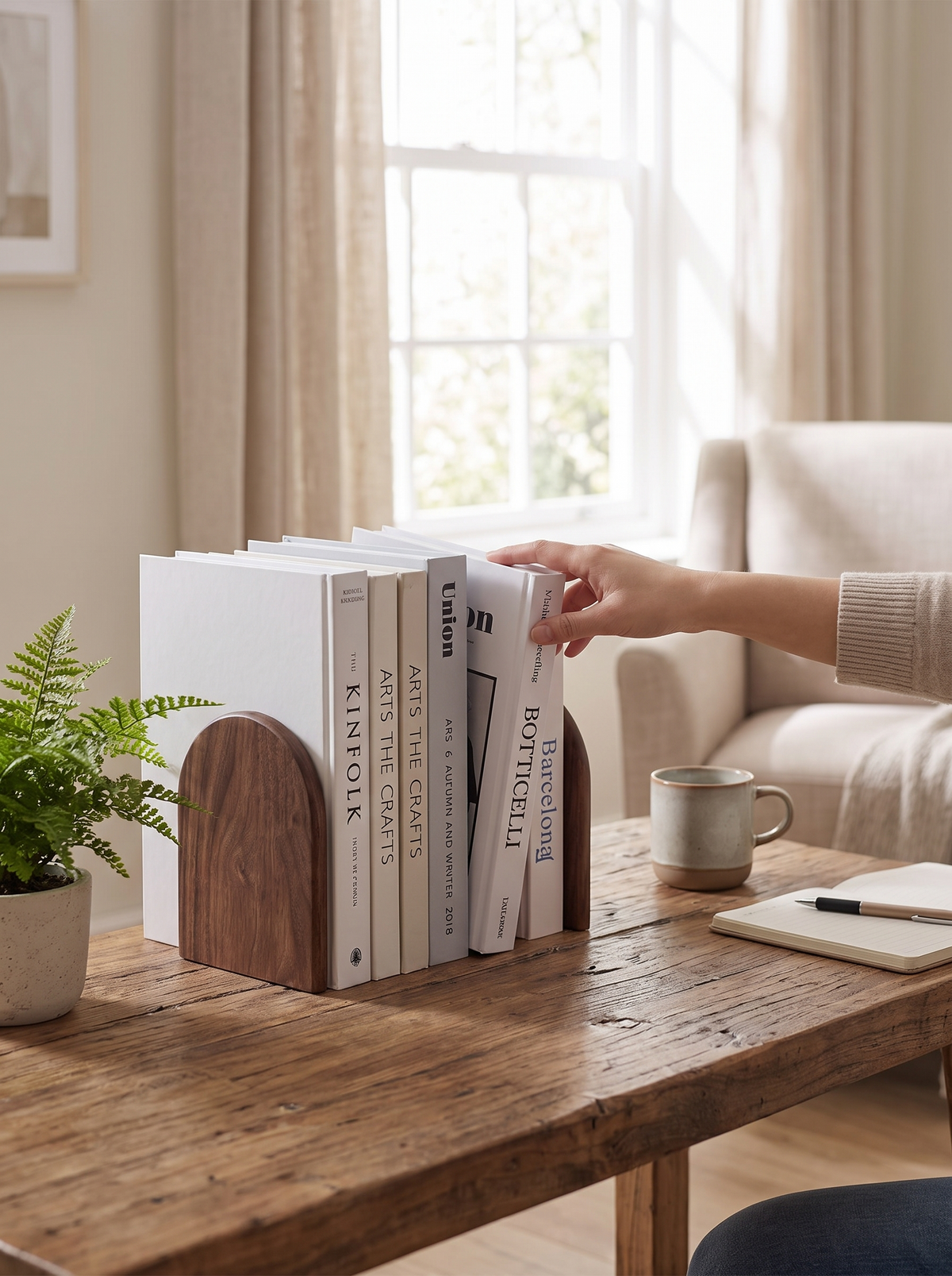 Ashlin Solid Walnut Bookends with Steel Base lifestyle image 3