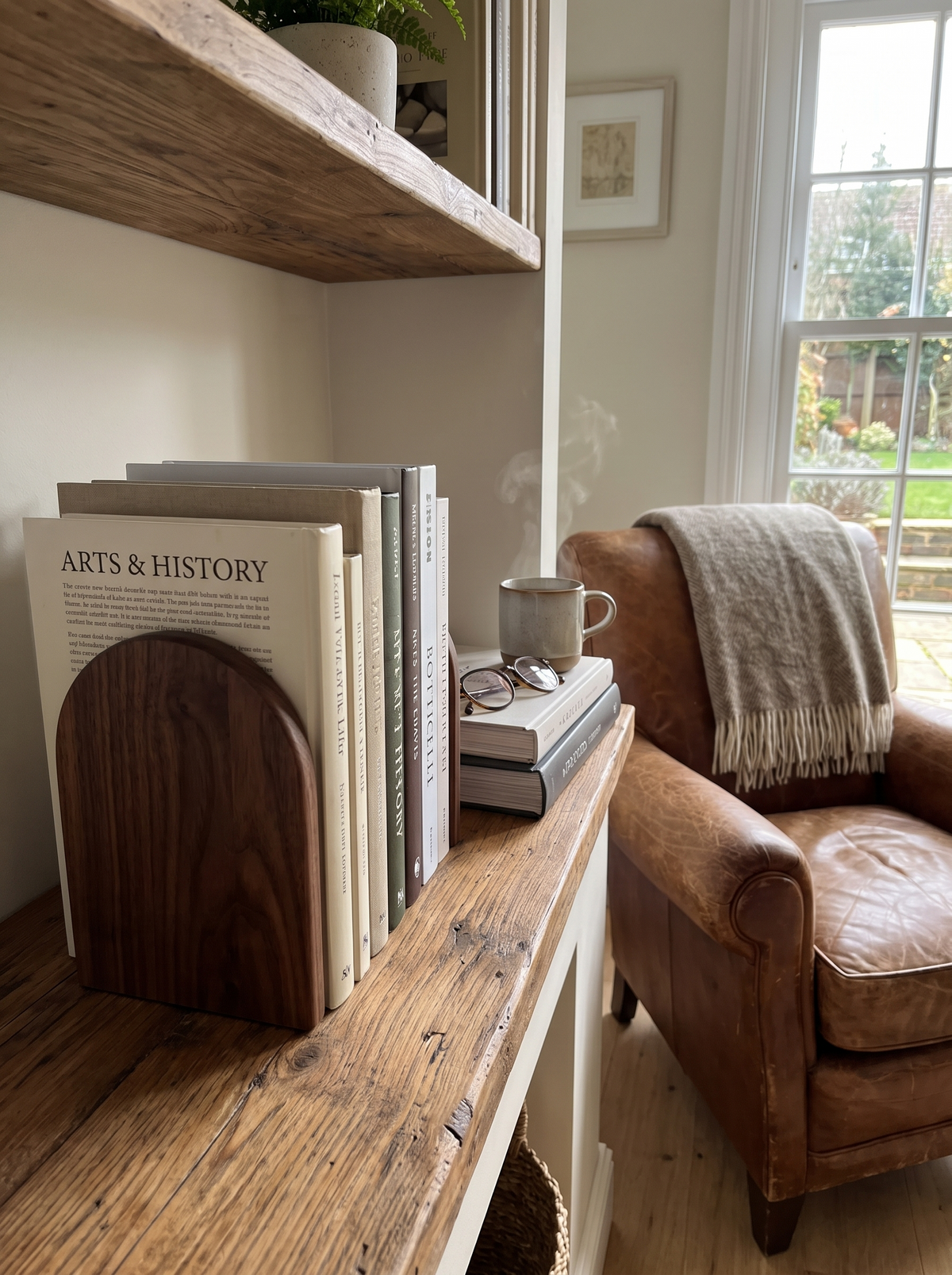 Ashlin Solid Walnut Bookends with Steel Base lifestyle image 2