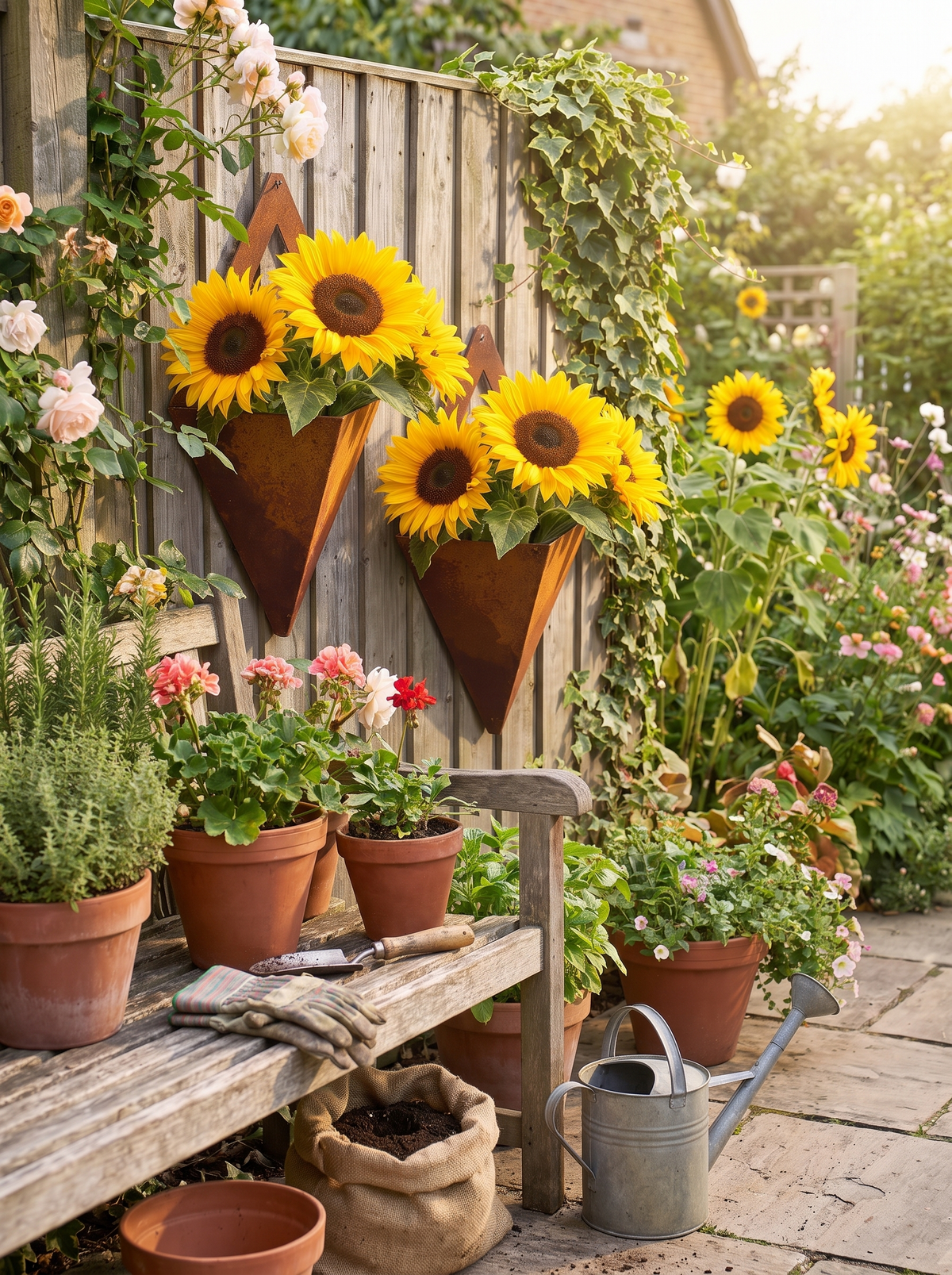 Rustic Metal Hanging Wall Planters, Geometric Set lifestyle image 2