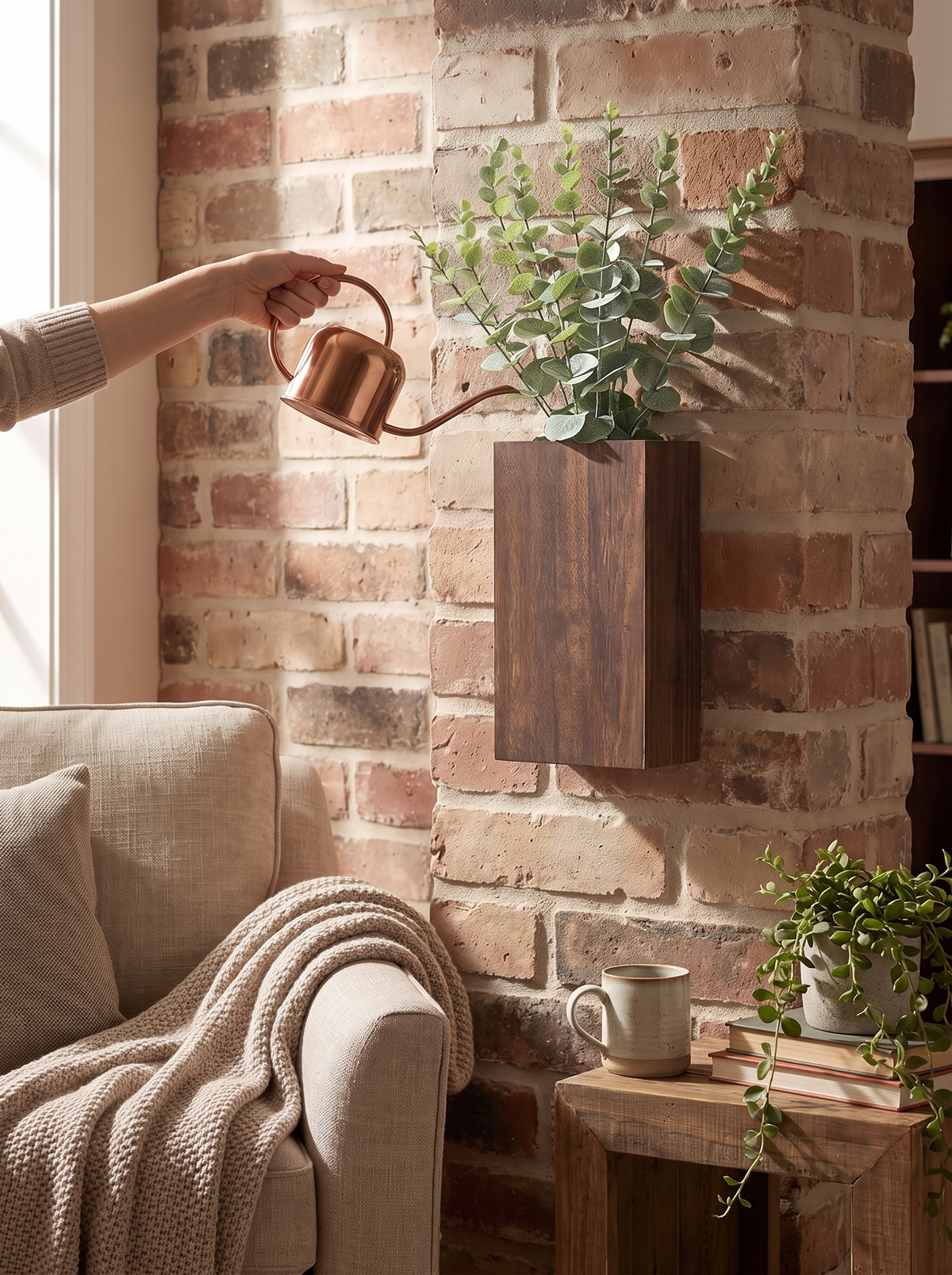 Everett Wood Wall Planter Box with Faux Eucalyptus lifestyle image 2
