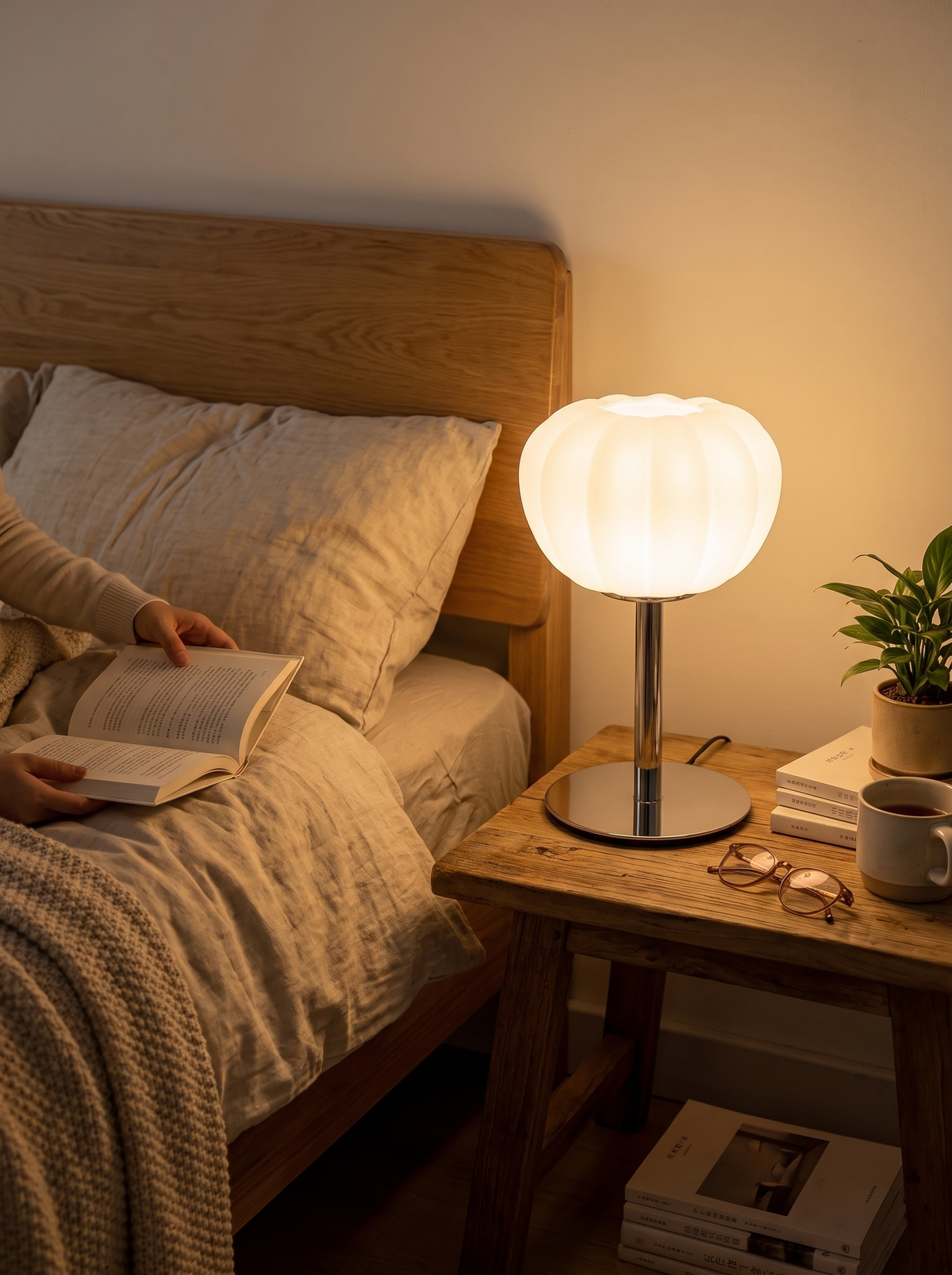 Pumpkin Shaped Frosted Glass LED Table Lamp lifestyle image 2