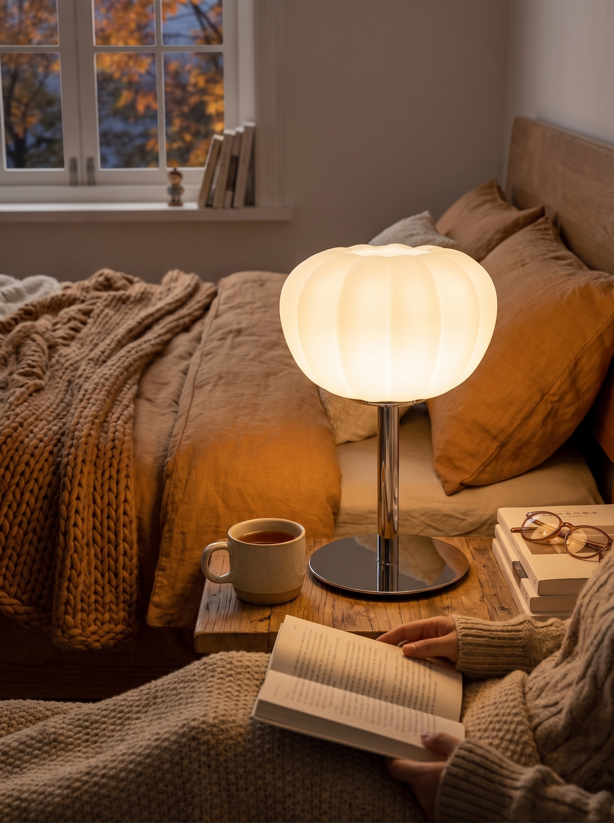 Pumpkin Shaped Frosted Glass LED Table Lamp lifestyle image 3