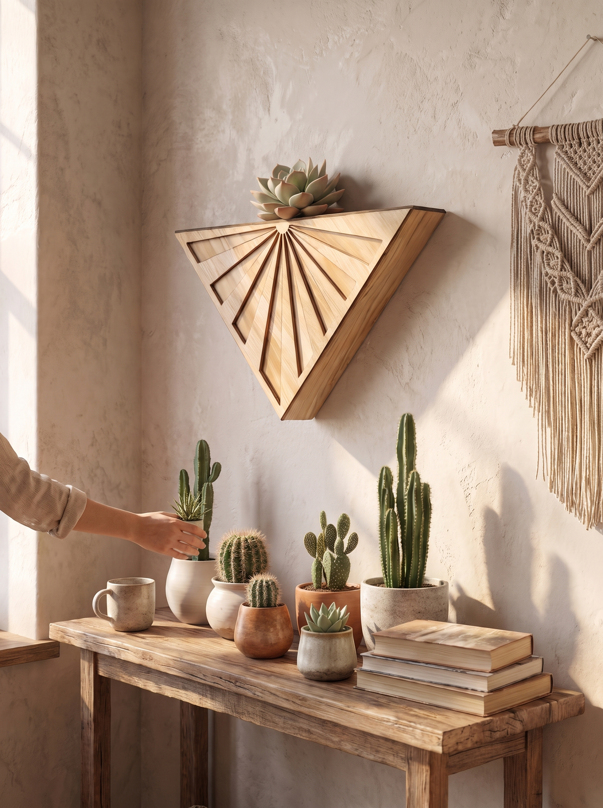 Alden Wooden Triangle Wall Planter with Lattice Front lifestyle image 1