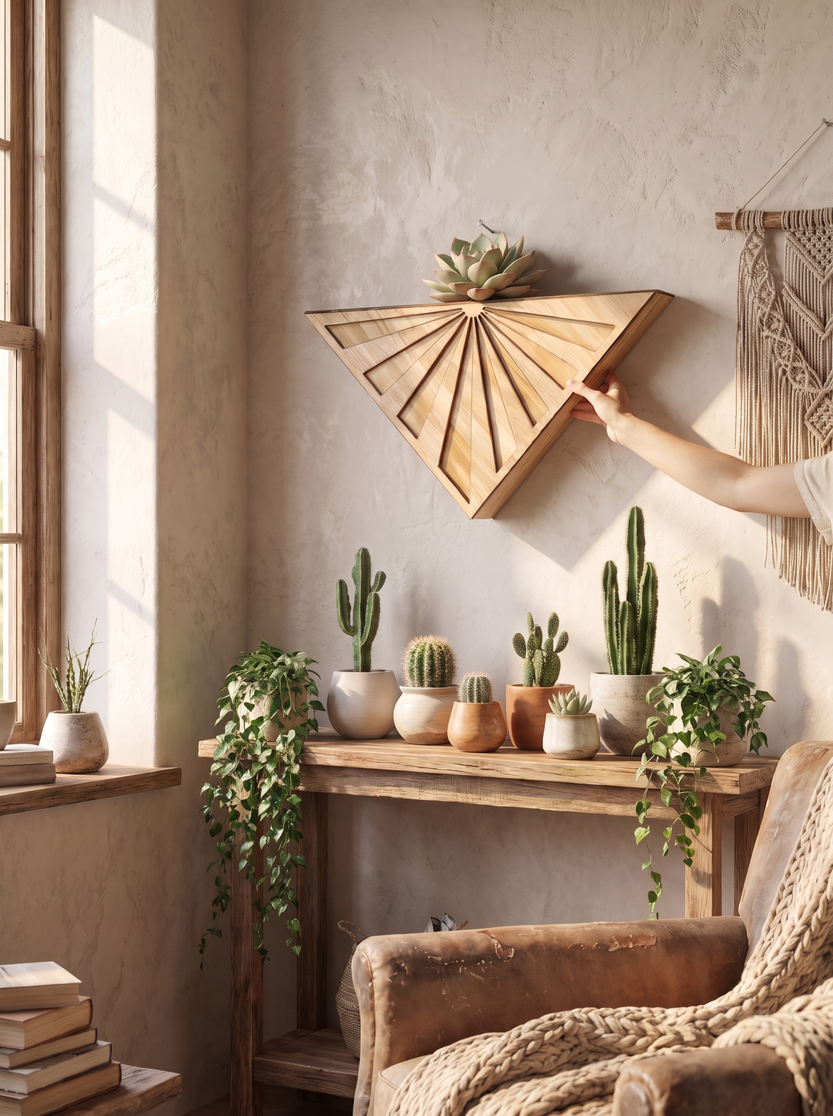 Alden Wooden Triangle Wall Planter with Lattice Front lifestyle image 3