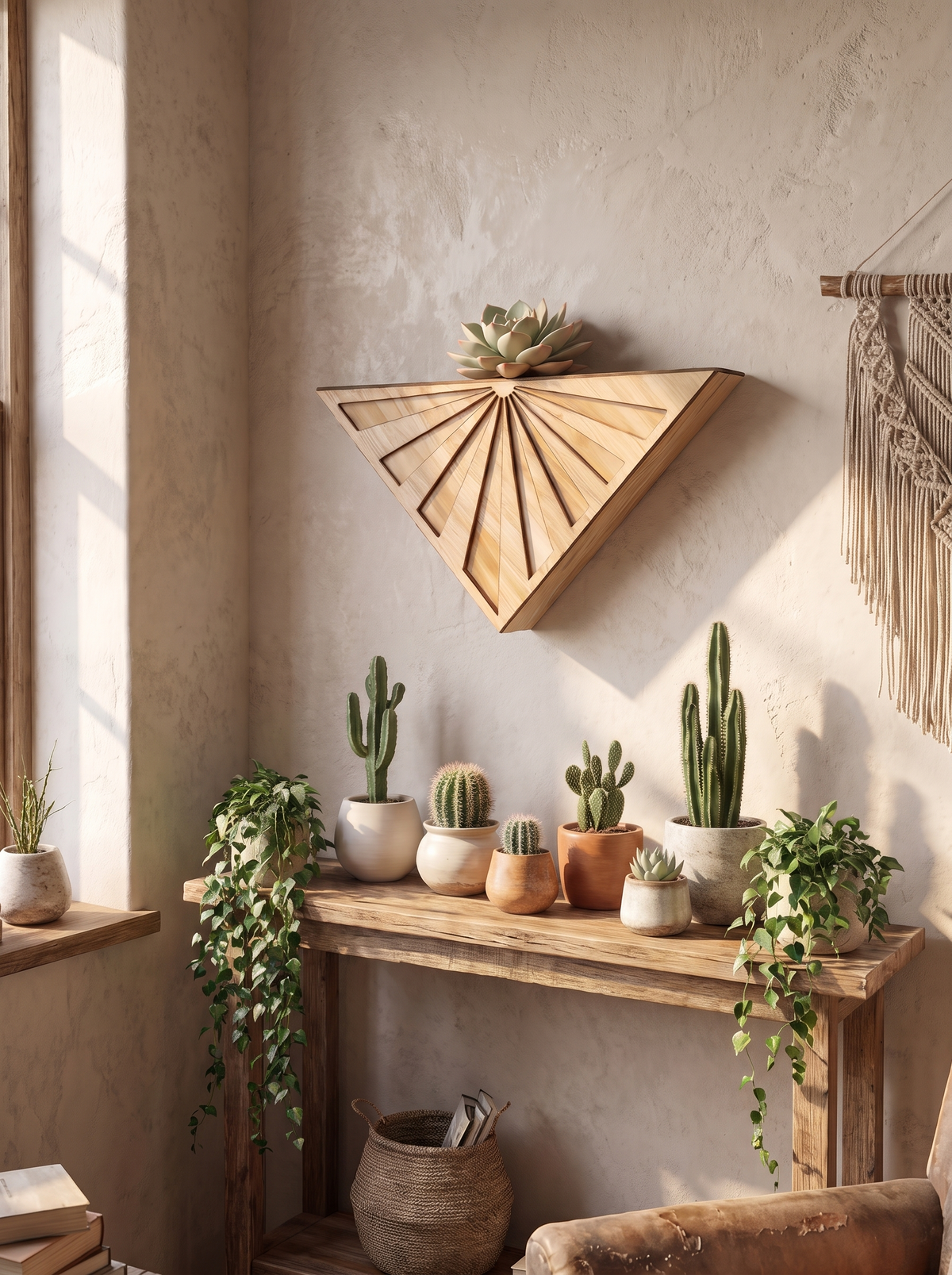 Alden Wooden Triangle Wall Planter with Lattice Front lifestyle image 2