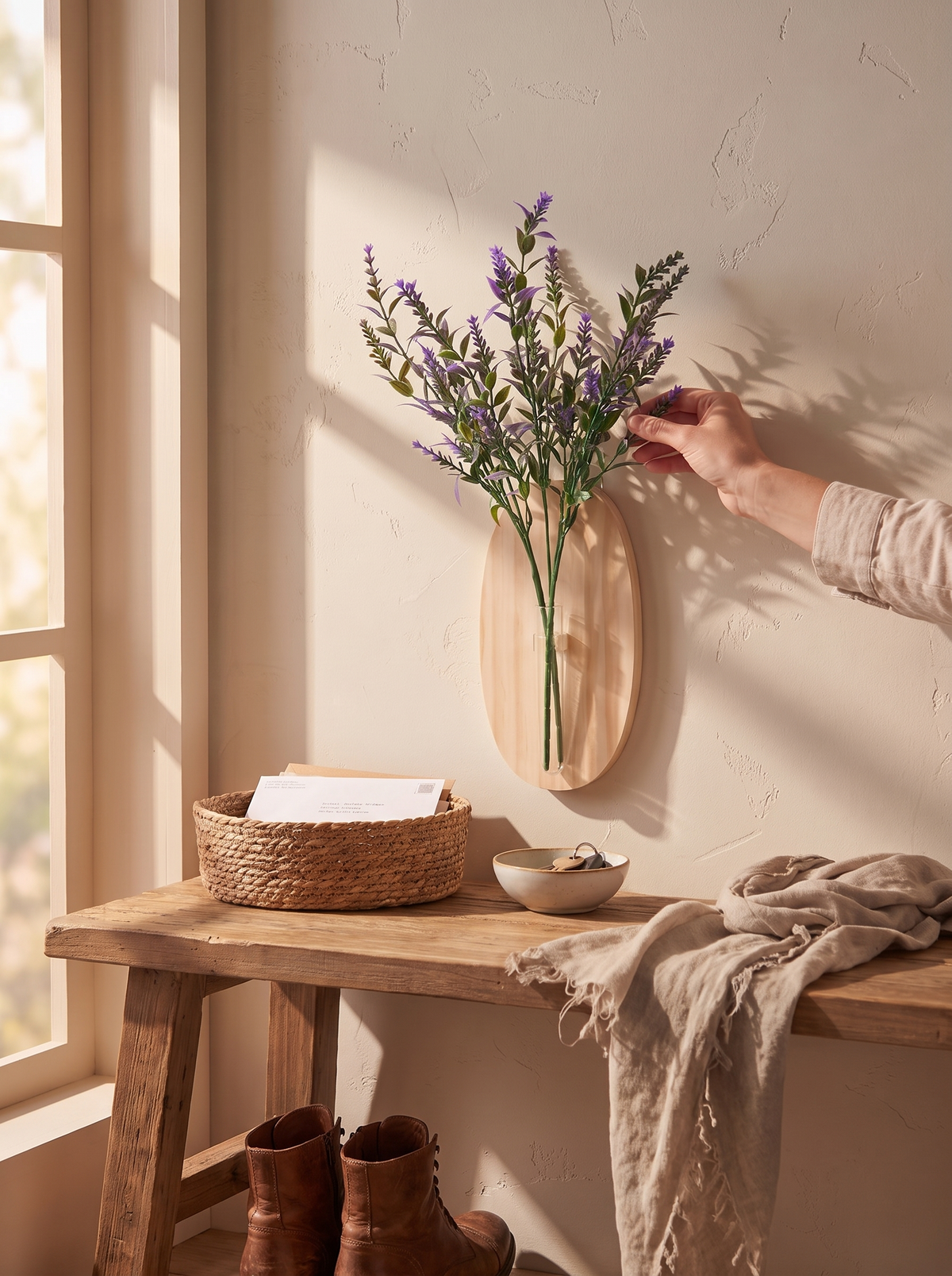 Wooden Wall Mounted Glass Flower Bud Vase lifestyle image 1