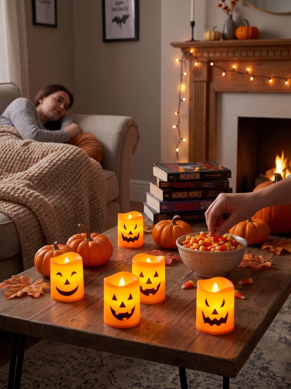 LED Flameless Halloween Jack-O-Lantern Candle Lights lifestyle image 3