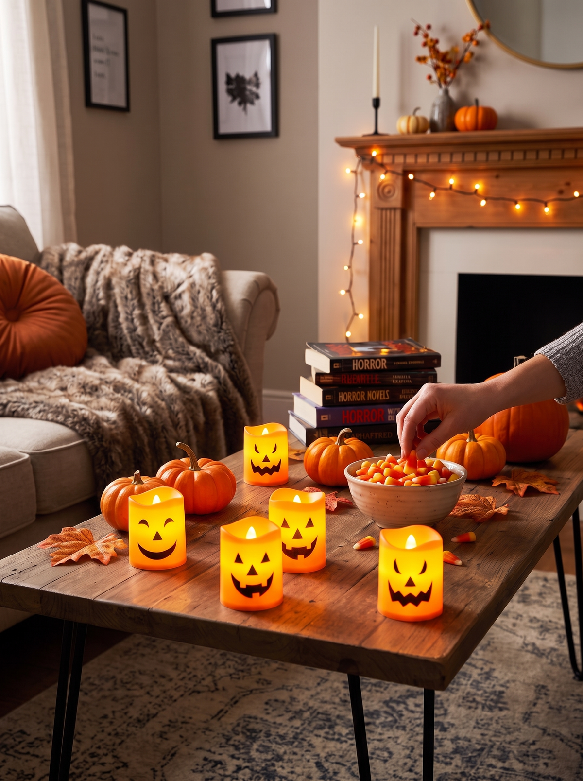 LED Flameless Halloween Jack-O-Lantern Candle Lights lifestyle image 1