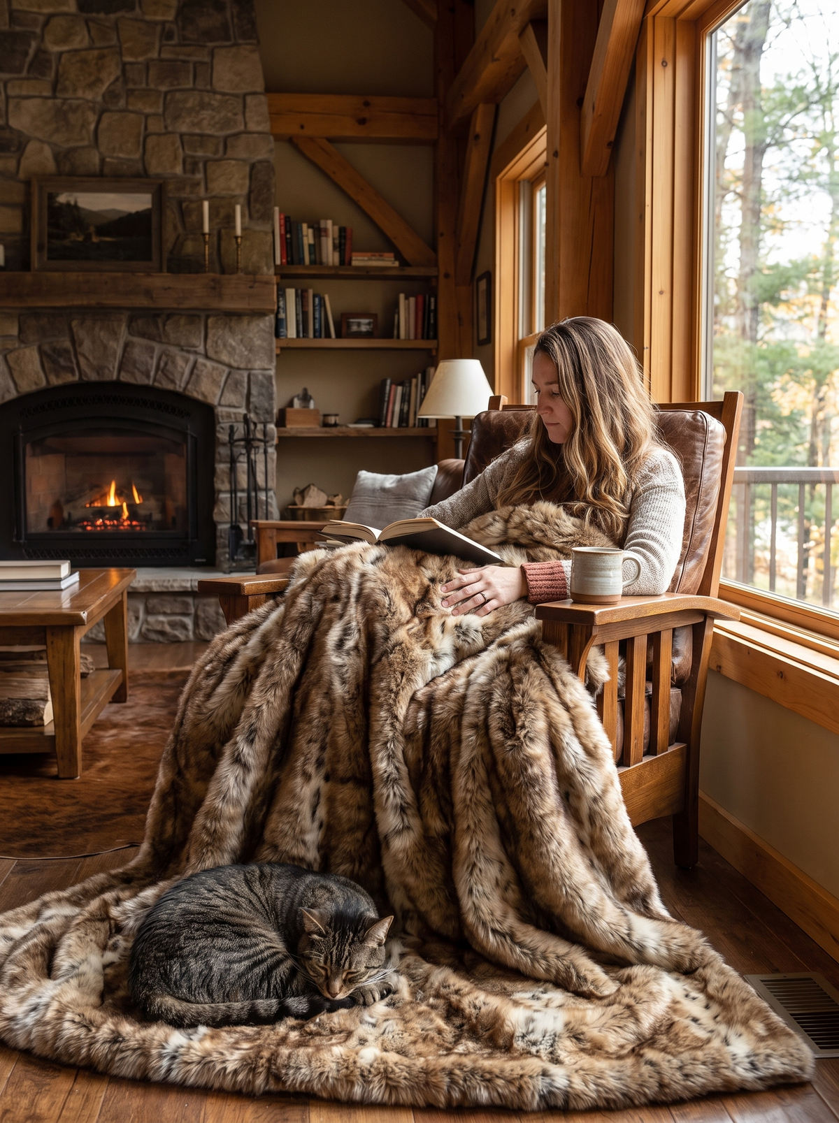 Harlow Plush Striped Fur Soft Throw Blanket lifestyle image 1
