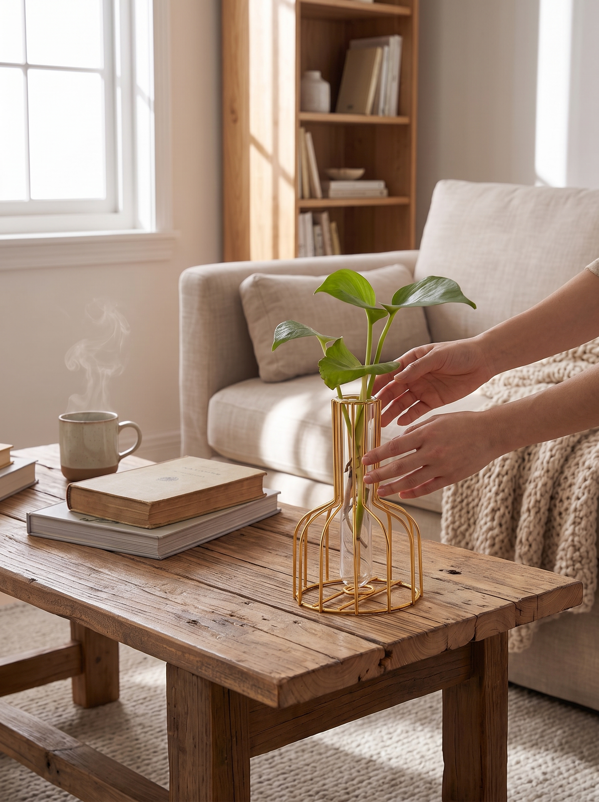 Verdant Metal Plant Holder with Glass Test Tube Vase lifestyle image 2