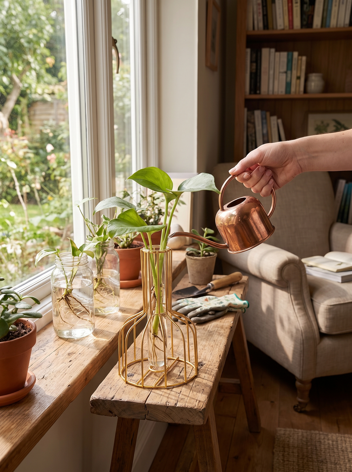 Verdant Metal Plant Holder with Glass Test Tube Vase lifestyle image 1