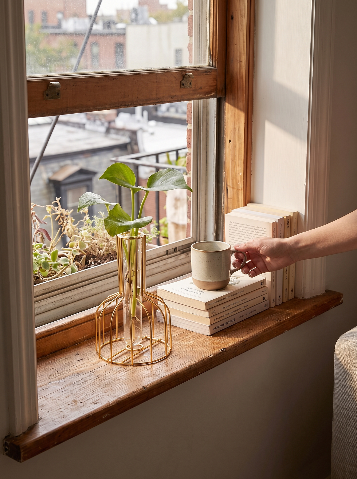 Verdant Metal Plant Holder with Glass Test Tube Vase lifestyle image 3