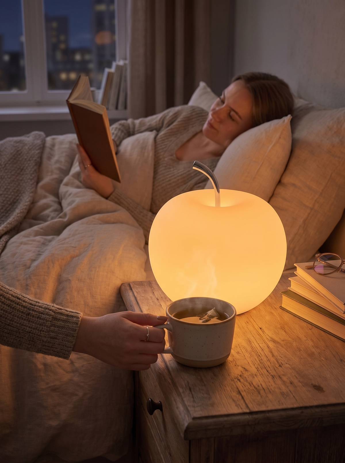Glowing LED Touch Apple Lamp, Frosted Glass Night Light lifestyle image 2