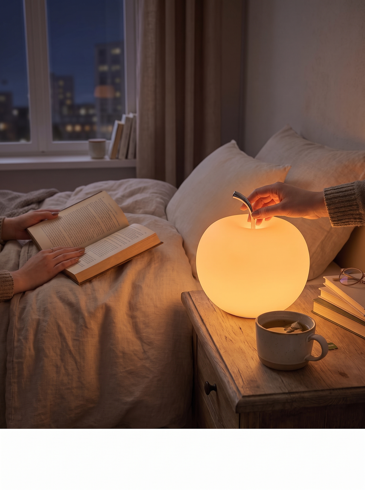 Glowing LED Touch Apple Lamp, Frosted Glass Night Light lifestyle image 1