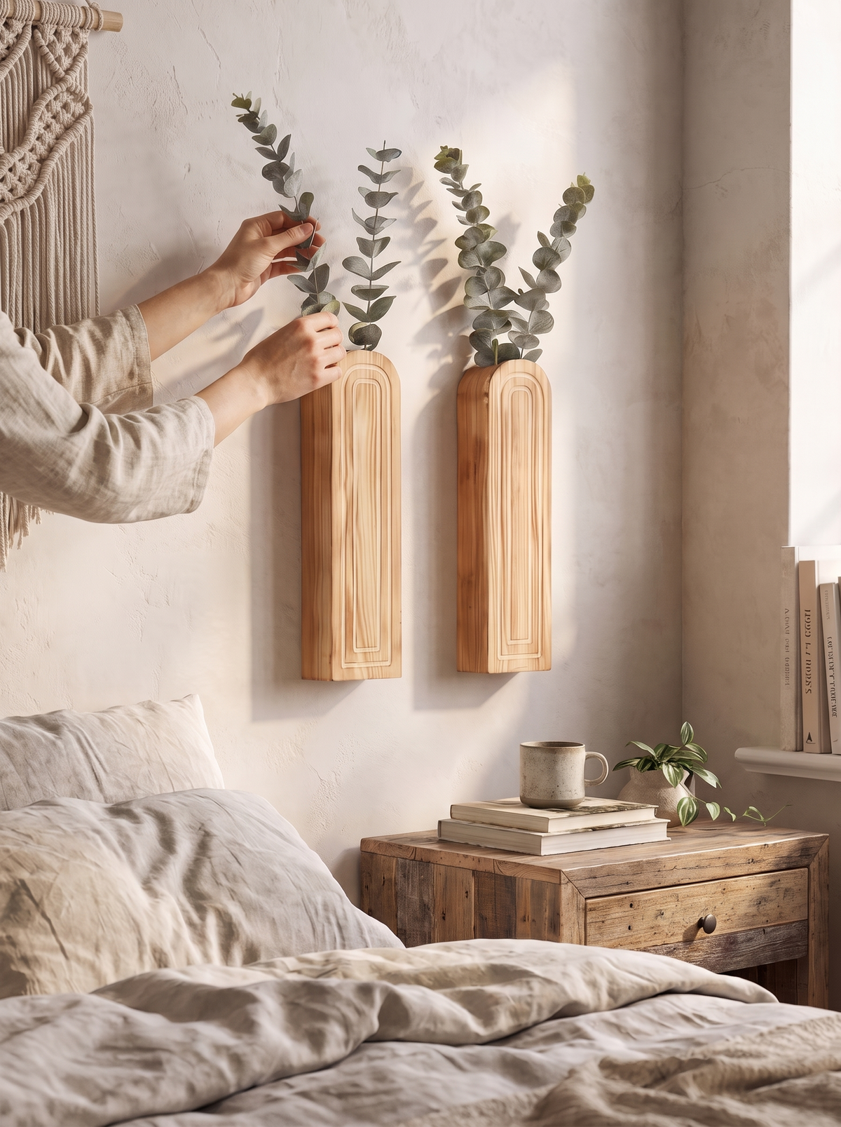 Arbor Curved Arch Wood Wall Vase with Ribbed Panel lifestyle image 3