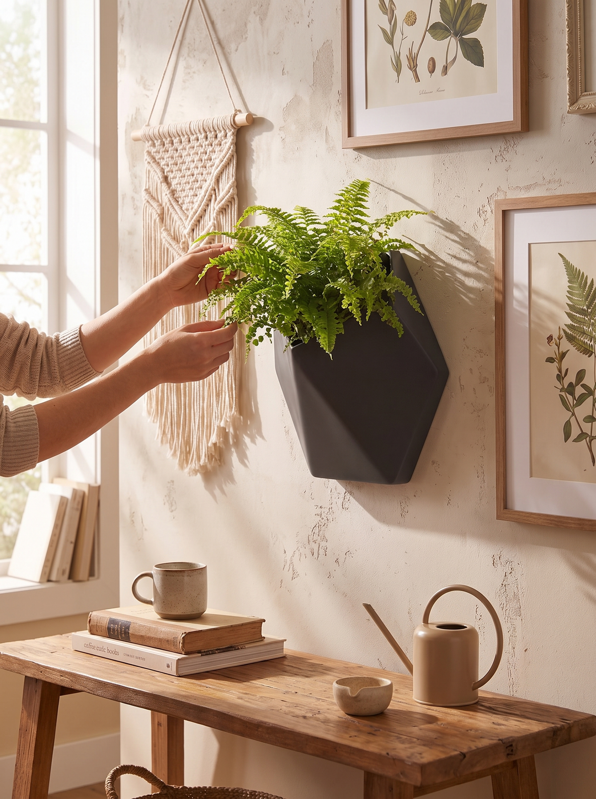 Vertex Hexagonal Metal Wall Planters, Geometric Pair lifestyle image 1