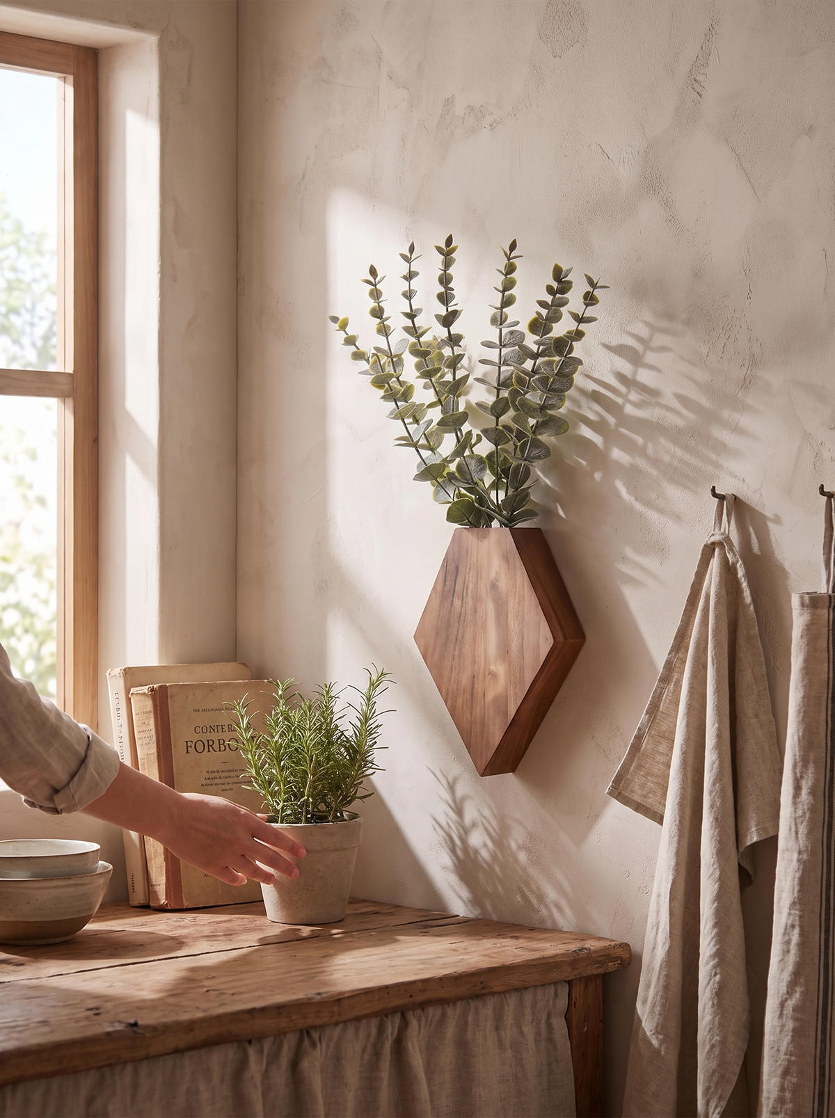 Geometric Diamond Wood Wall Planters, Hanging Pair lifestyle image 3