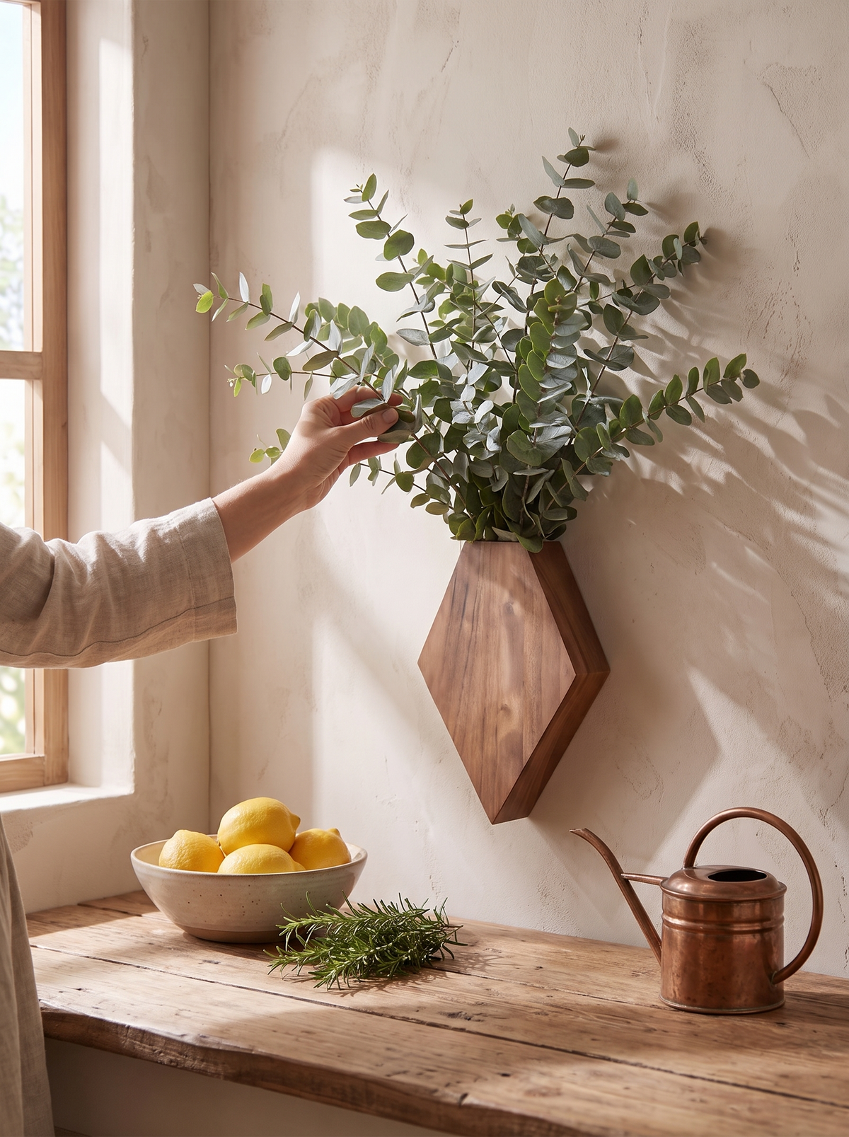 Geometric Diamond Wood Wall Planters, Hanging Pair lifestyle image 2