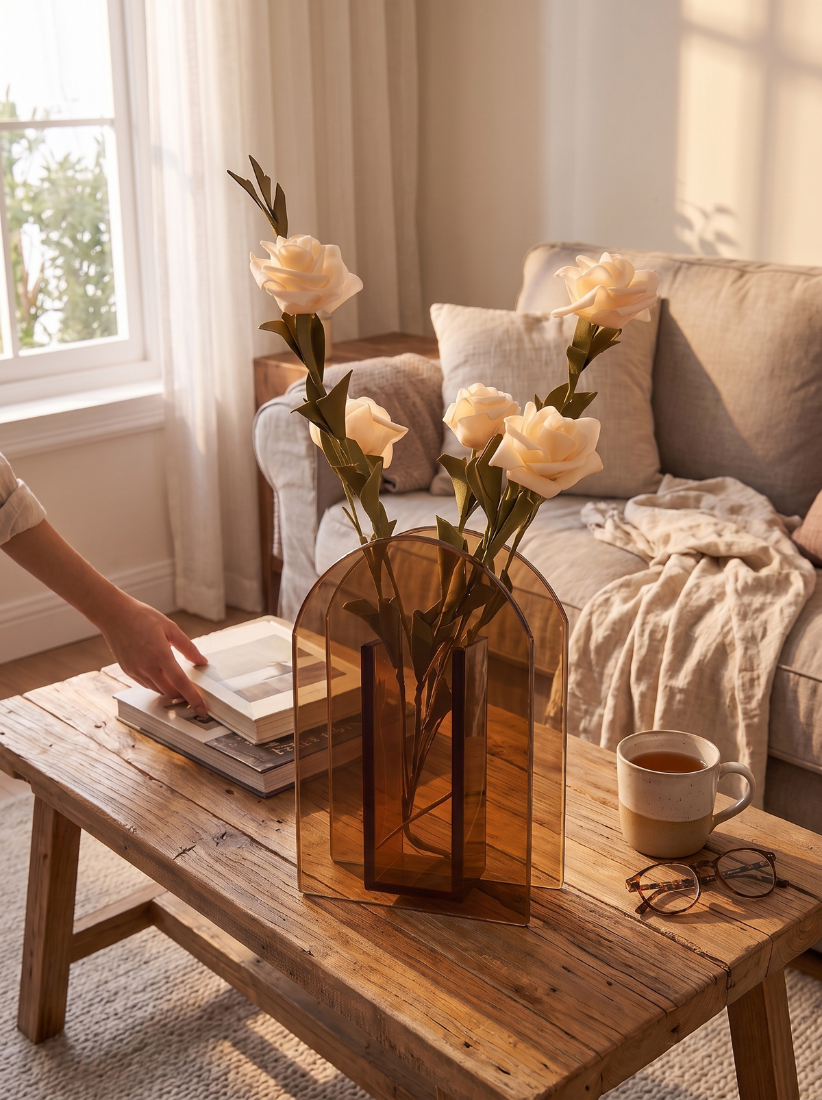 Arched Glass Minimalist Flower Vase, Sculptural lifestyle image 3