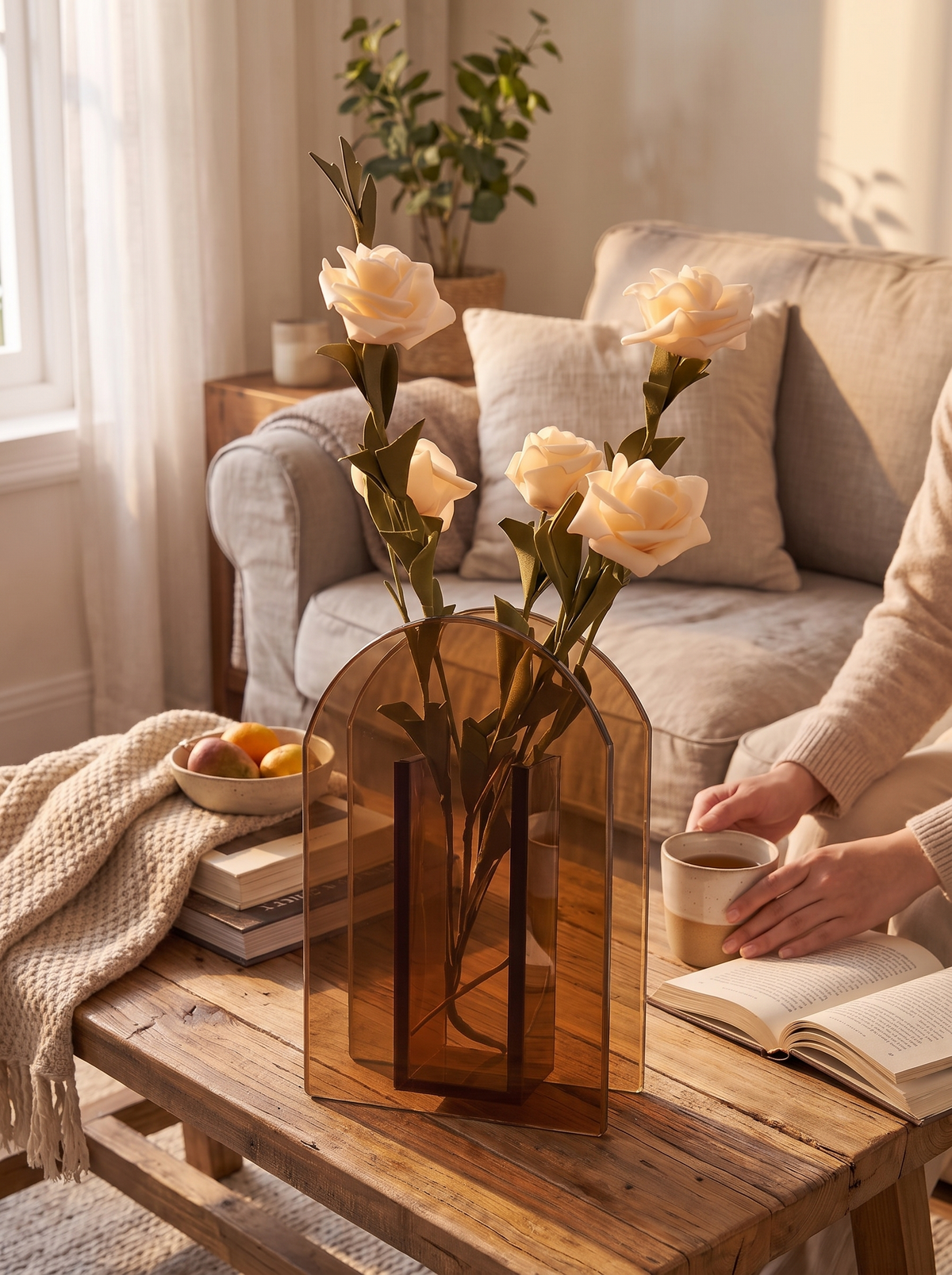 Arched Glass Minimalist Flower Vase, Sculptural lifestyle image 1