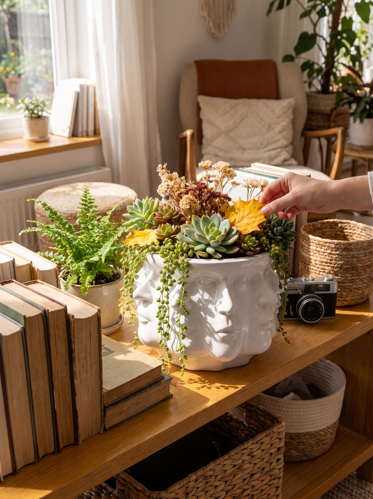 Viridian Ceramic Face Planter Pot for Succulents lifestyle image 3