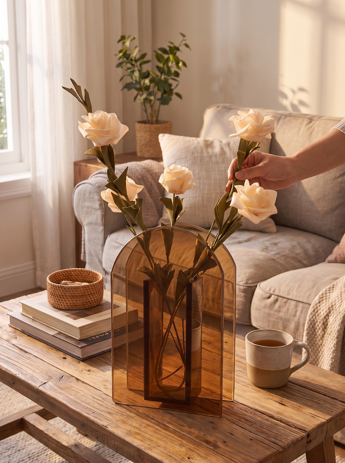 Arched Glass Minimalist Flower Vase, Sculptural lifestyle image 2