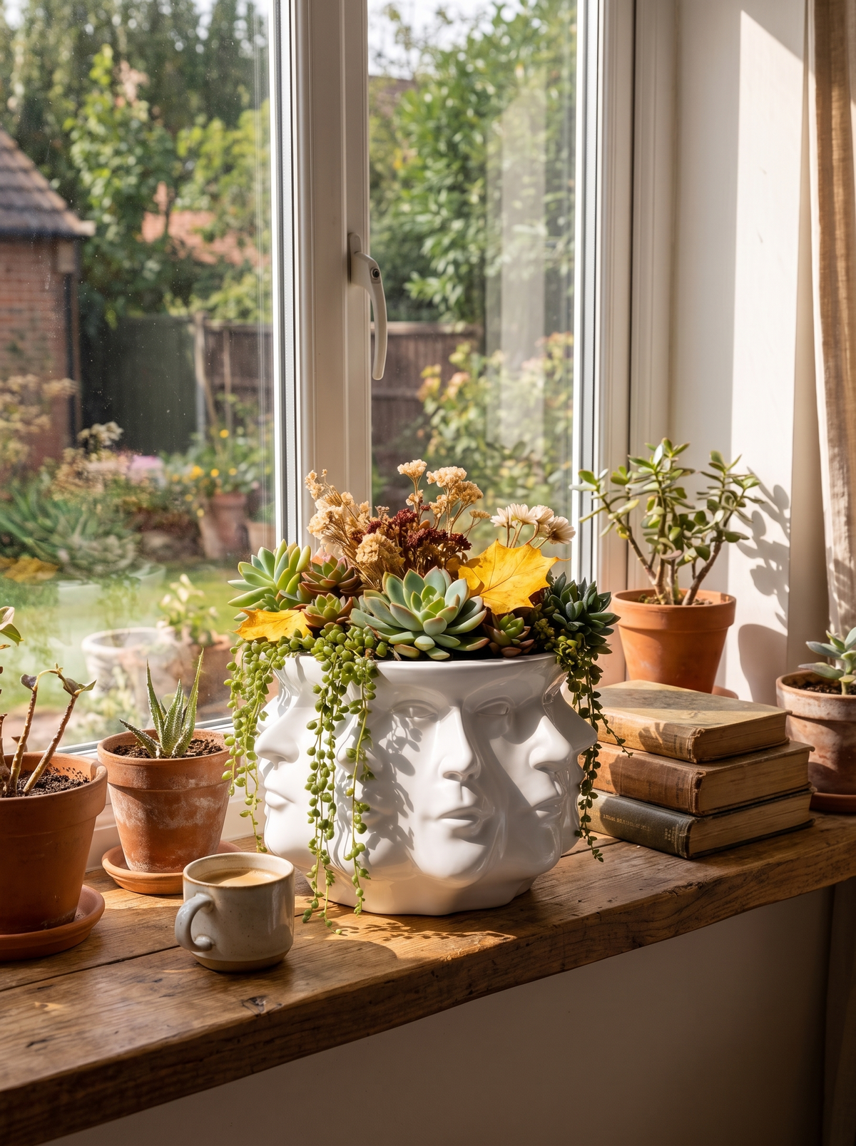 Viridian Ceramic Face Planter Pot for Succulents lifestyle image 2