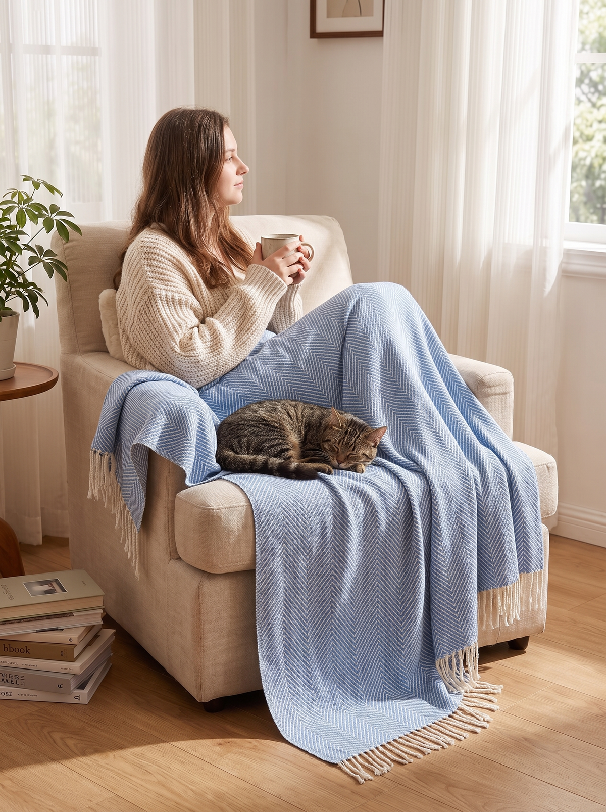 Kael Woven Herringbone Fringe Throw Blanket lifestyle image 3