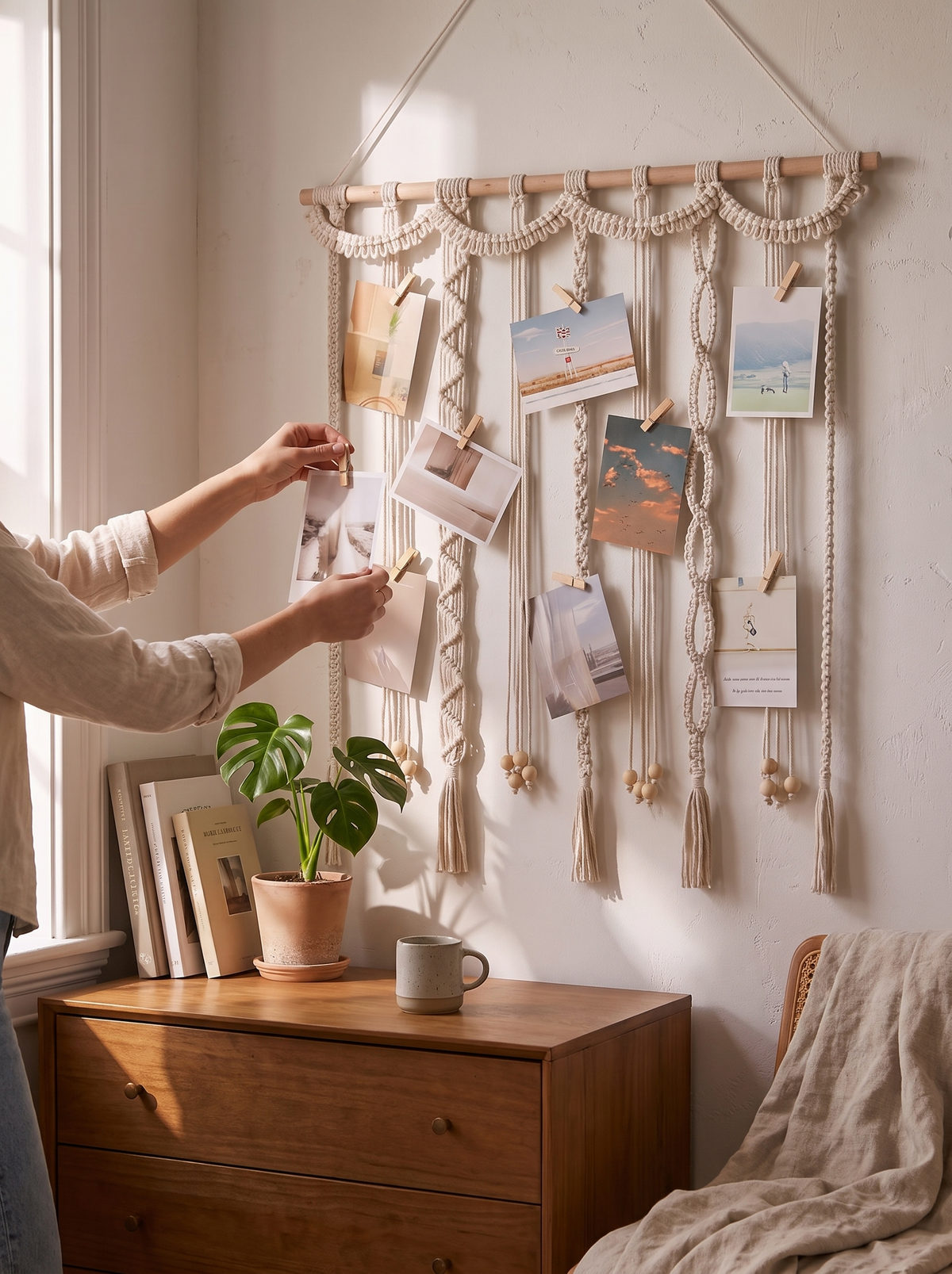 Paloma Macrame Boho Hanging Wall Photo Display lifestyle image 1