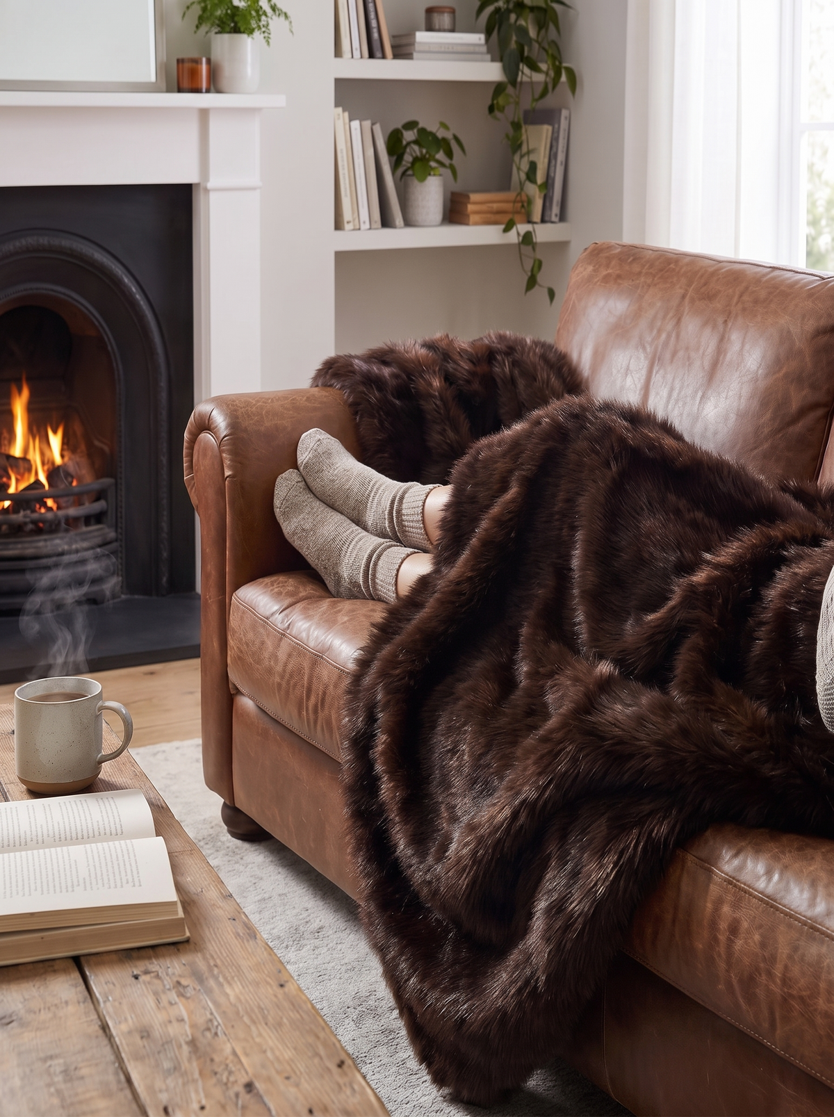 Morino Luxury Faux Fur Reversible Throw Blanket lifestyle image 1