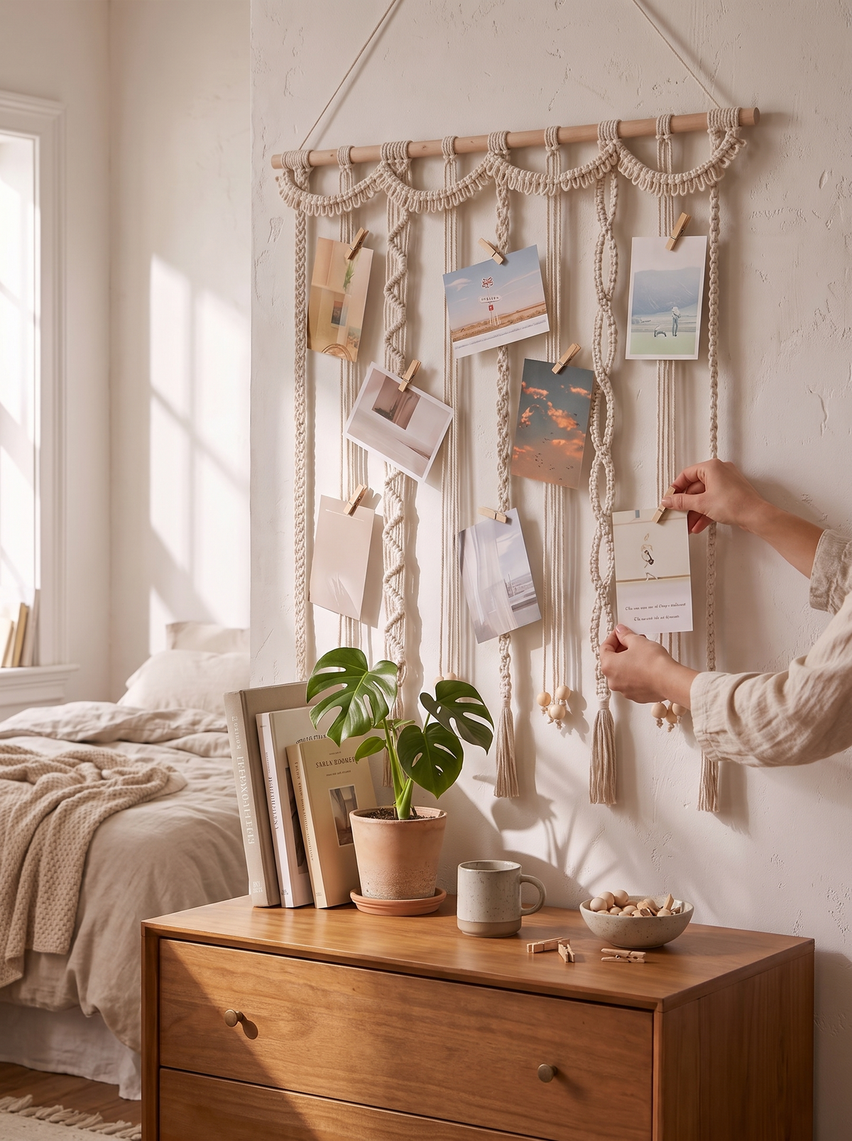 Paloma Macrame Boho Hanging Wall Photo Display lifestyle image 3