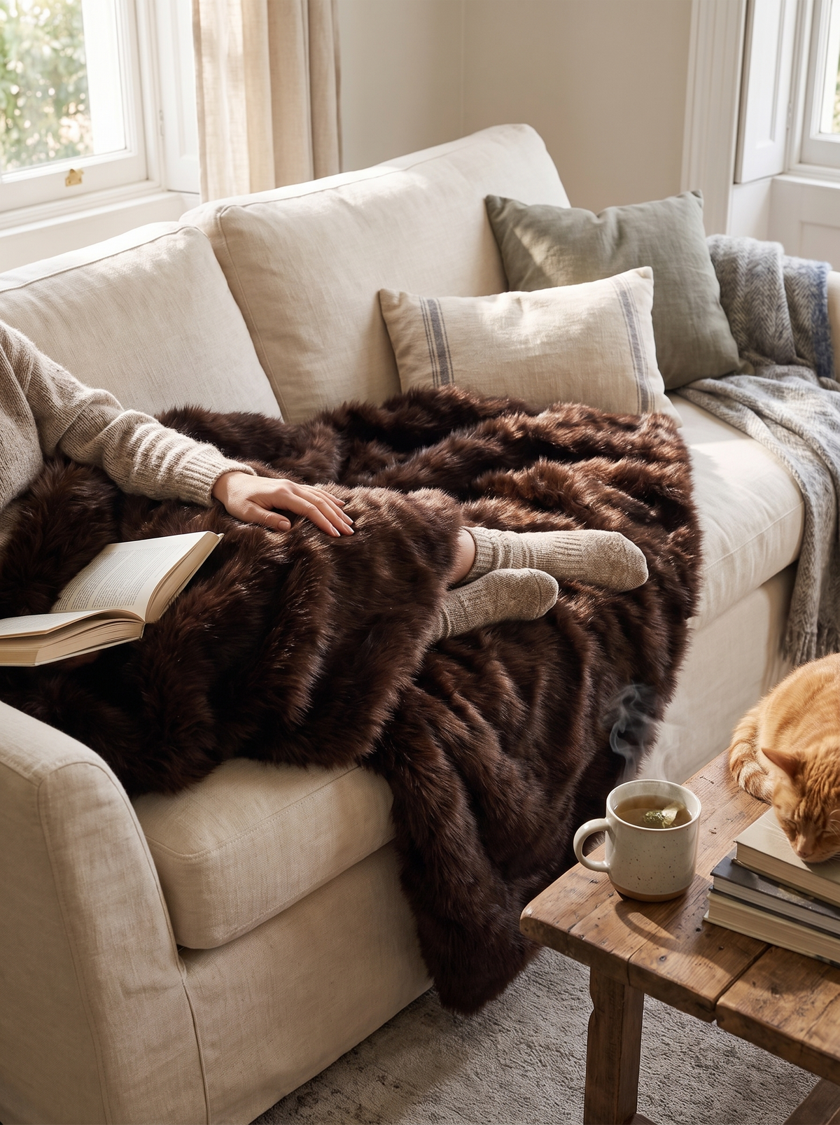 Morino Luxury Faux Fur Reversible Throw Blanket lifestyle image 2