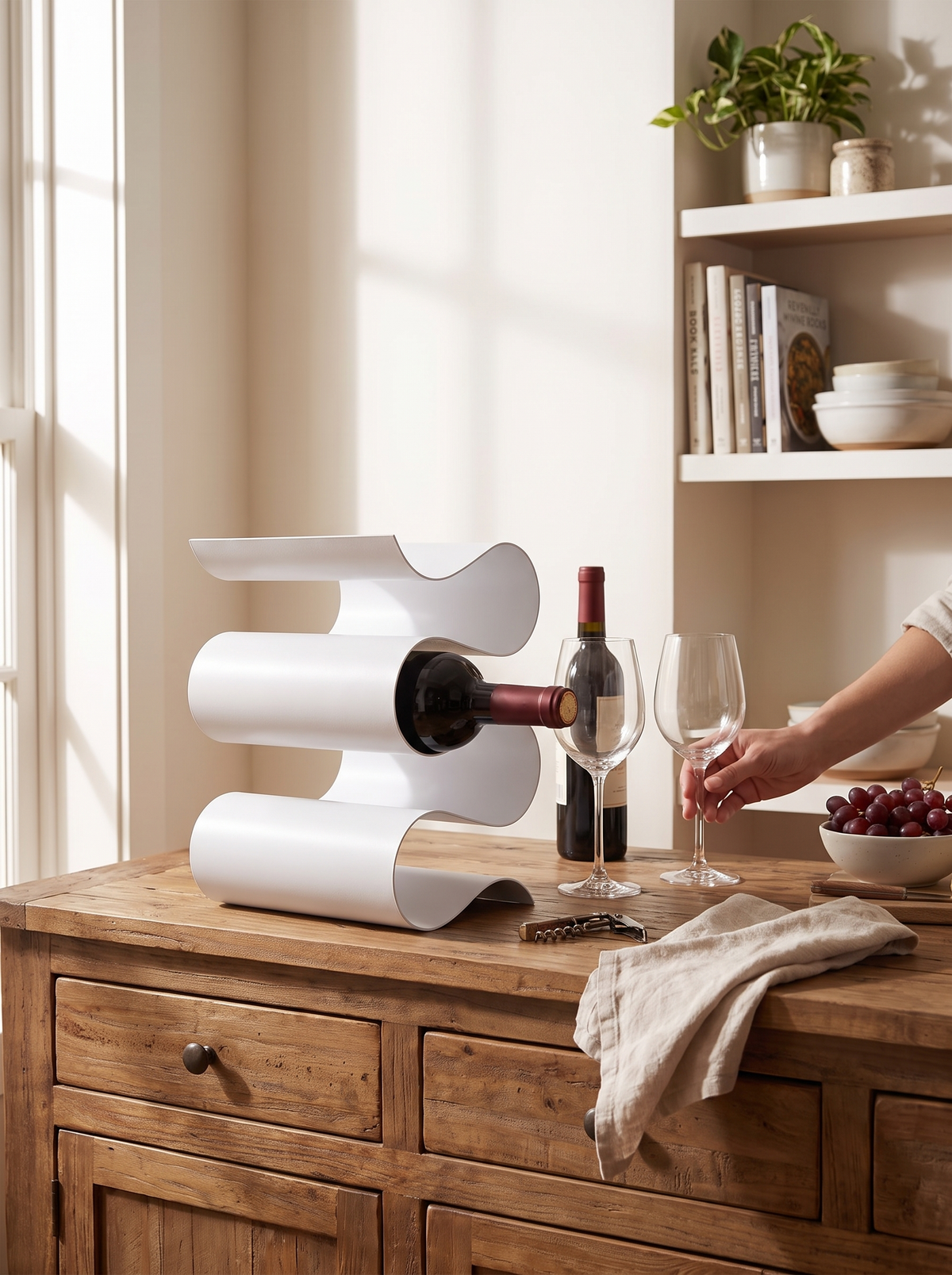 Volta Metal Wave Wine Rack, Sculptural Bottle Holder lifestyle image 3