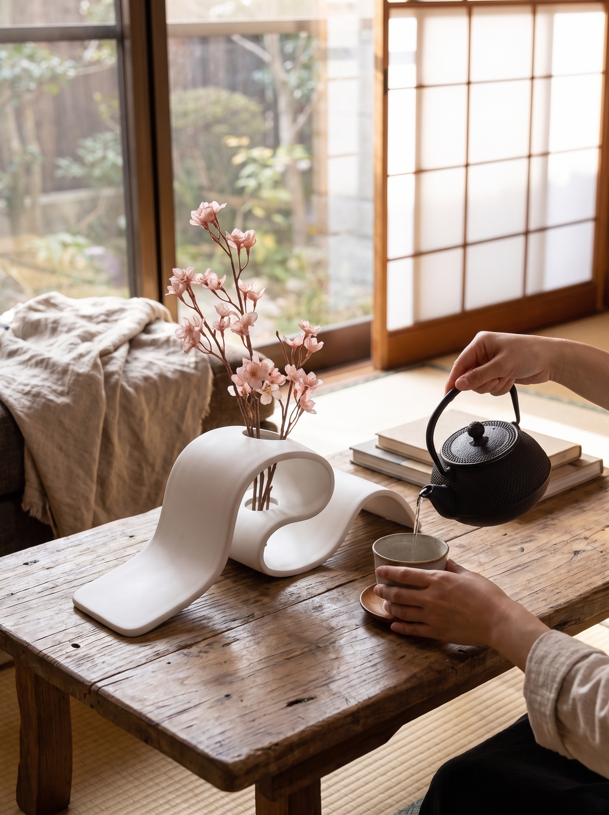 Kintsu Sculptural Ribbon Vase, White Ceramic lifestyle image 1